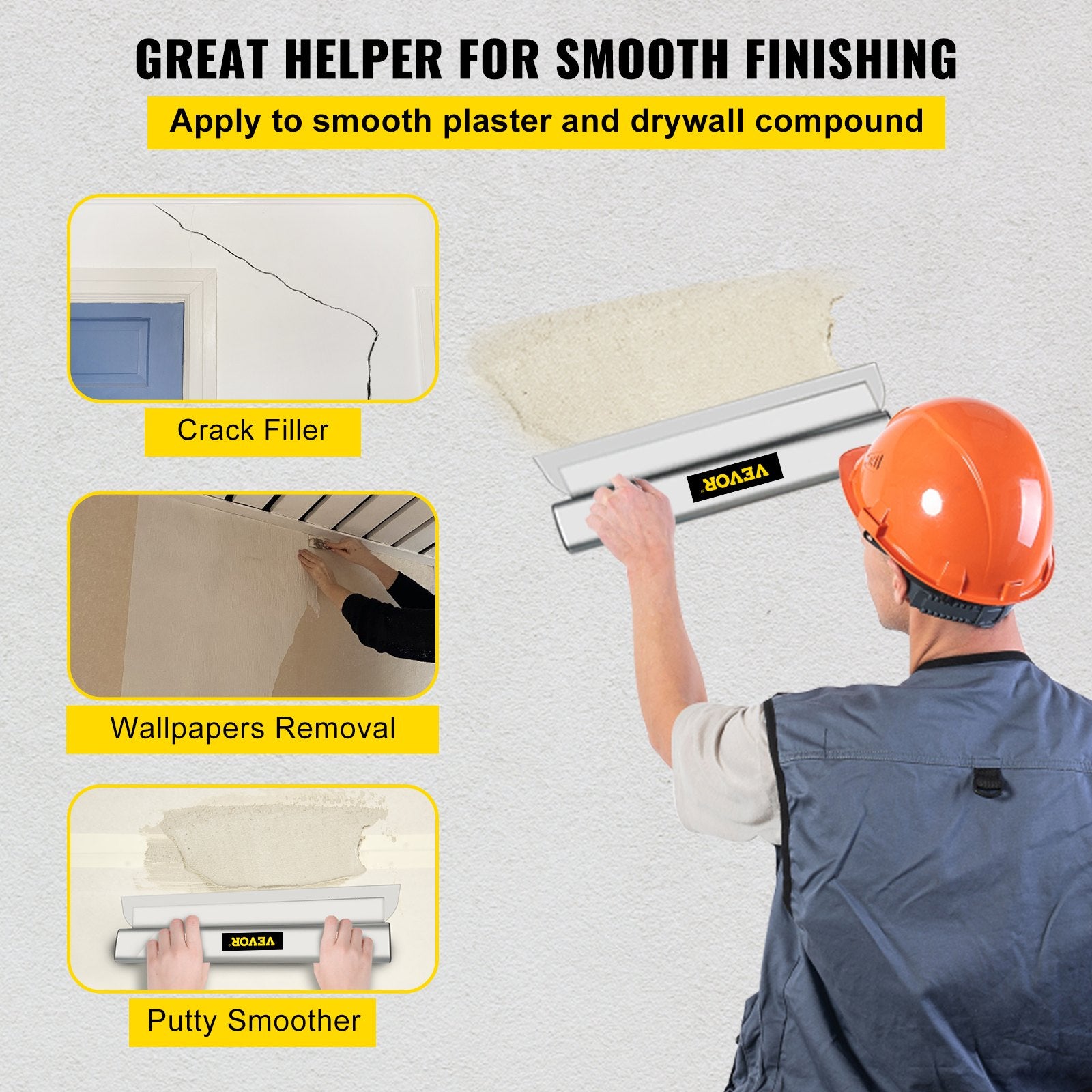VEVOR Drywall Skimming Blade Putty Knife 24inch Finishing Tool Stainless Steel