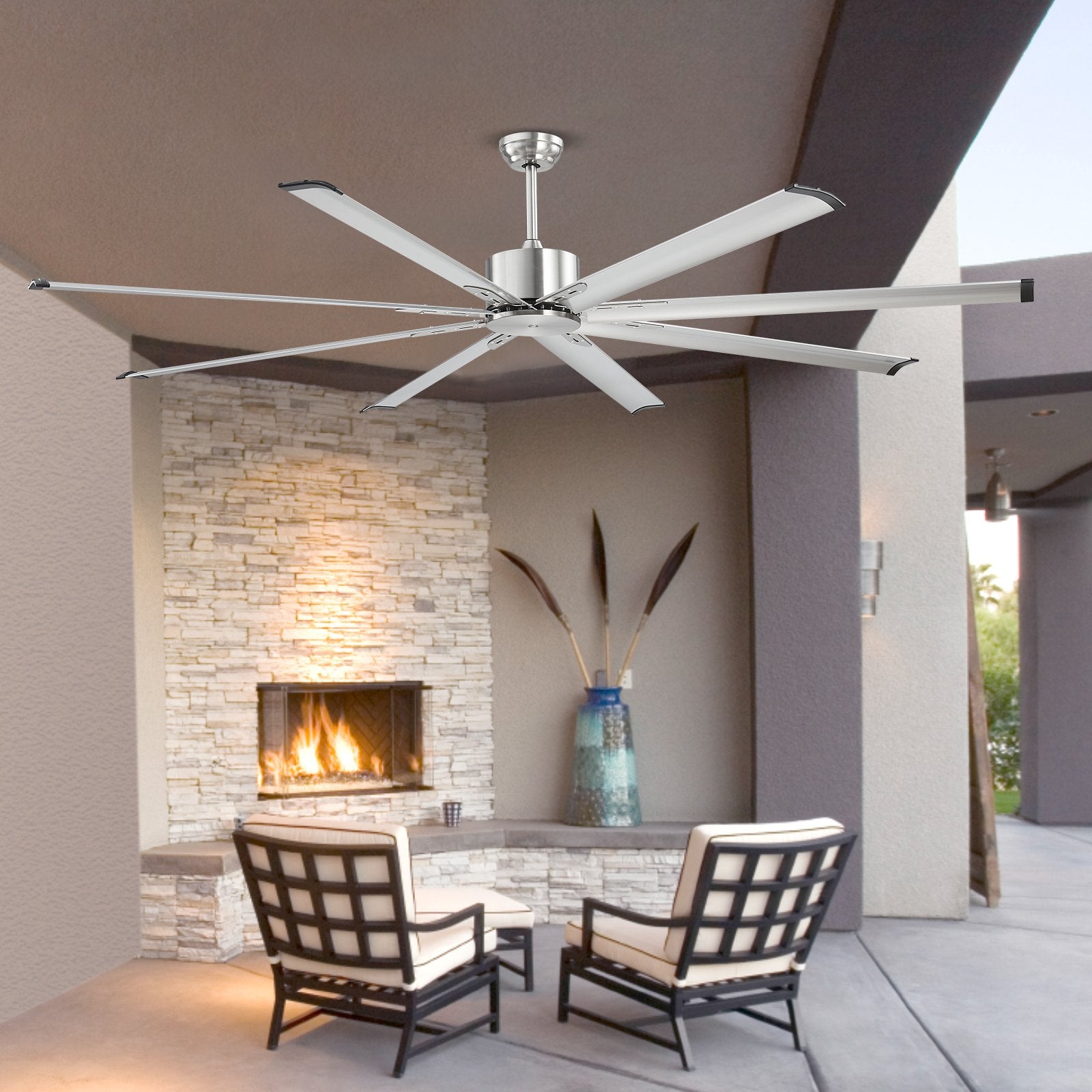 VEVOR 213 cm Ceiling Fan No Light, 6-Speed Remote Control, Aluminum 8-Blade, Reversible DC Motor, Modern Low Profile Flush Mount Fan for Bedroom, Living Room, Patio, Indoor/Outdoor, Brushed Nickel