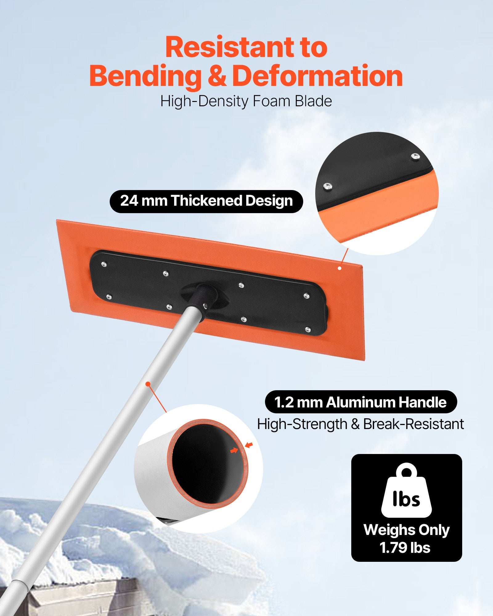 VEVOR Snow Roof Rake, 1.2m Long Reach Car Roof Snow Scraper, 45cm Foam Blade for No Scratches, Non-Slip Handle, Lightweight Snows Removal Tool for Vehicle Garage Rooftop Leaves Debris Clearing