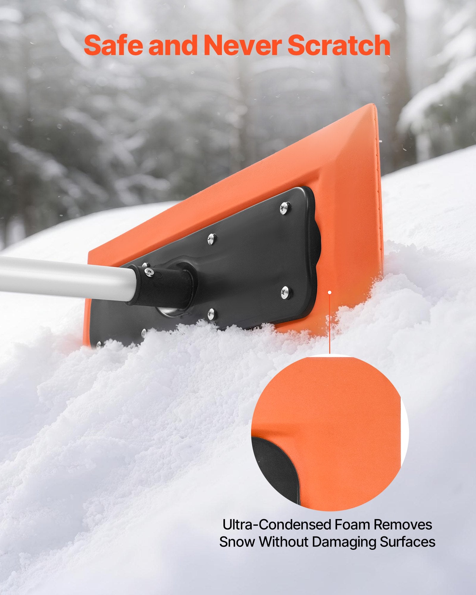 VEVOR Snow Roof Rake, 1.2m Long Reach Car Roof Snow Scraper, 45cm Foam Blade for No Scratches, Non-Slip Handle, Lightweight Snows Removal Tool for Vehicle Garage Rooftop Leaves Debris Clearing