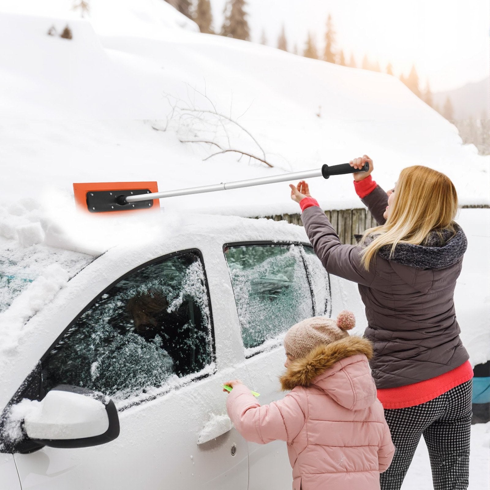 VEVOR Snow Roof Rake, 1.2m Long Reach Car Roof Snow Scraper, 45cm Foam Blade for No Scratches, Non-Slip Handle, Lightweight Snows Removal Tool for Vehicle Garage Rooftop Leaves Debris Clearing