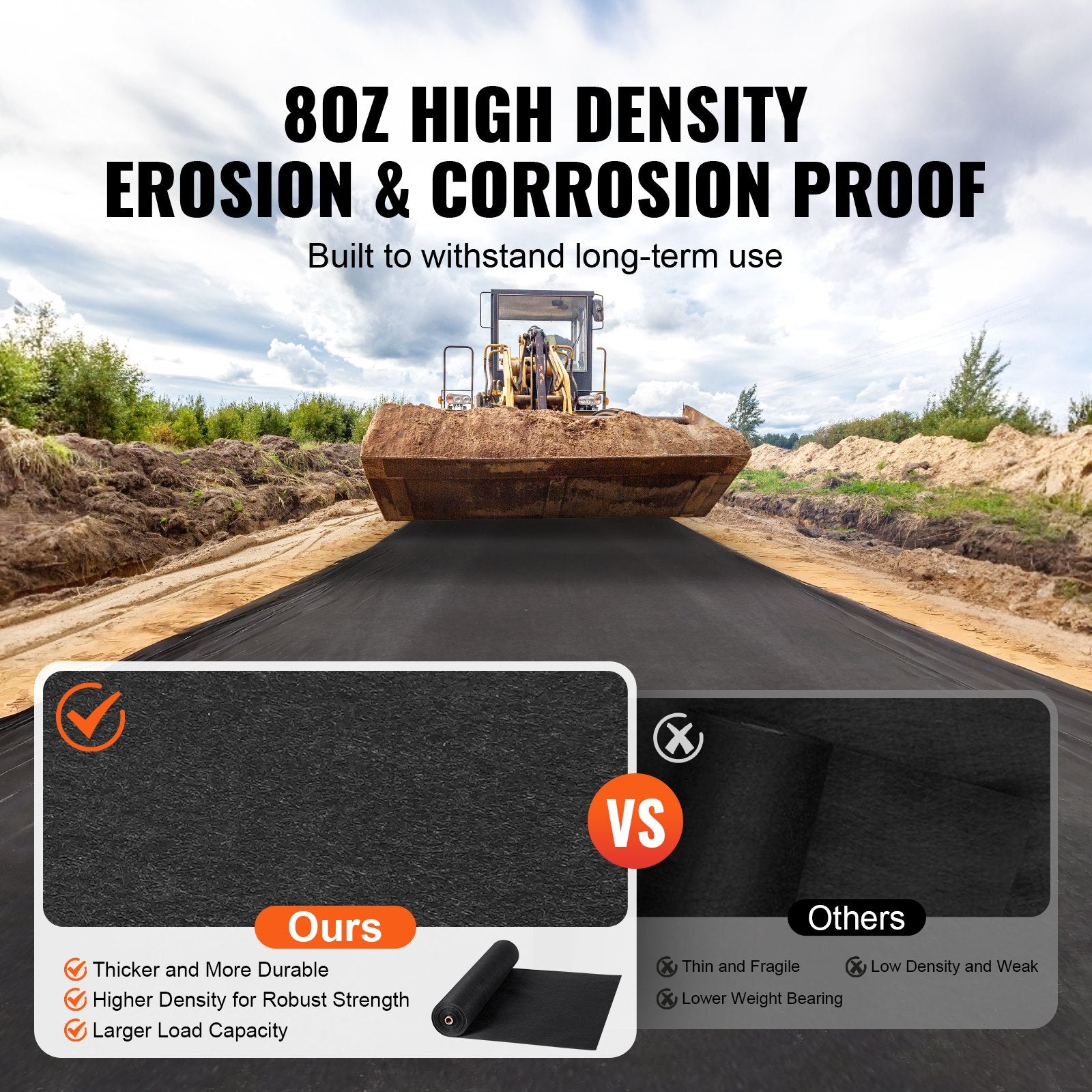 VEVOR Non Woven Geotextile Fabric Under Gravel, 6x100FT 8OZ Driveway Fabric Landscape Fabric, Heavy Duty Weed Barrier Fabric, Ground Cover Weed Control Fabric, French Drains Drainage Fabric, Black