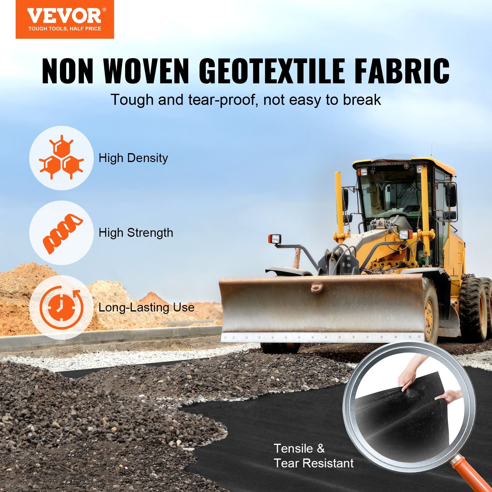 VEVOR Non Woven Geotextile Fabric Under Gravel, 6x50FT 8OZ Driveway Fabric Landscape Fabric, Heavy Duty Weed Barrier Fabric, Ground Cover Weed Control Fabric, French Drains Drainage Fabric, Black