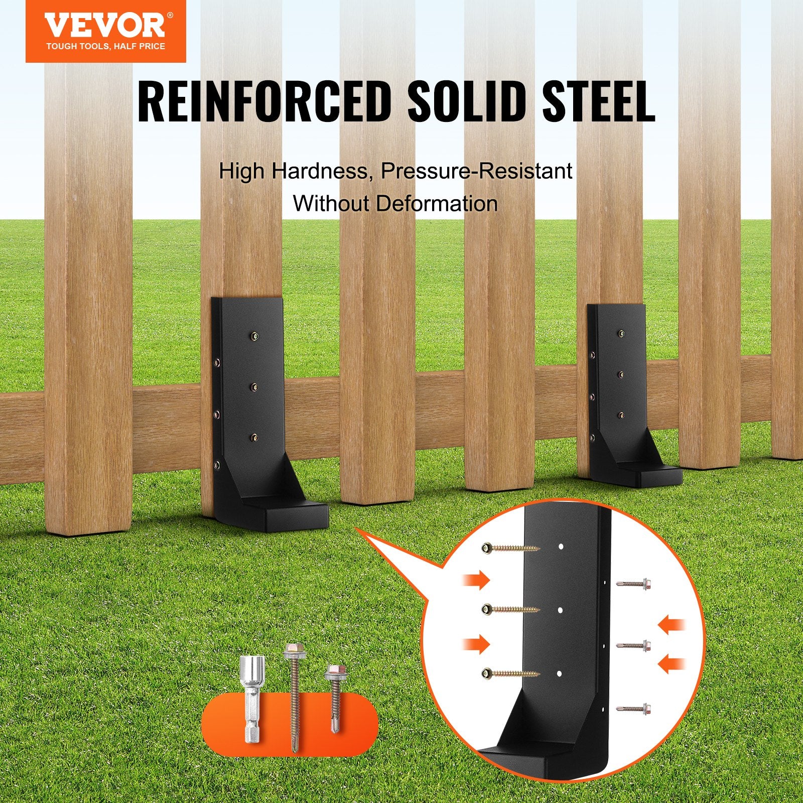 VEVOR Fence Post Anchor Repair Kit, 4 Pack Inner Diameter 8.9x8.9 cm Heavy Duty Steel Fence Post Support Stakes, Anchor Ground Spike for Repair Tilted, Broken Wood Fence Post, Enveloping