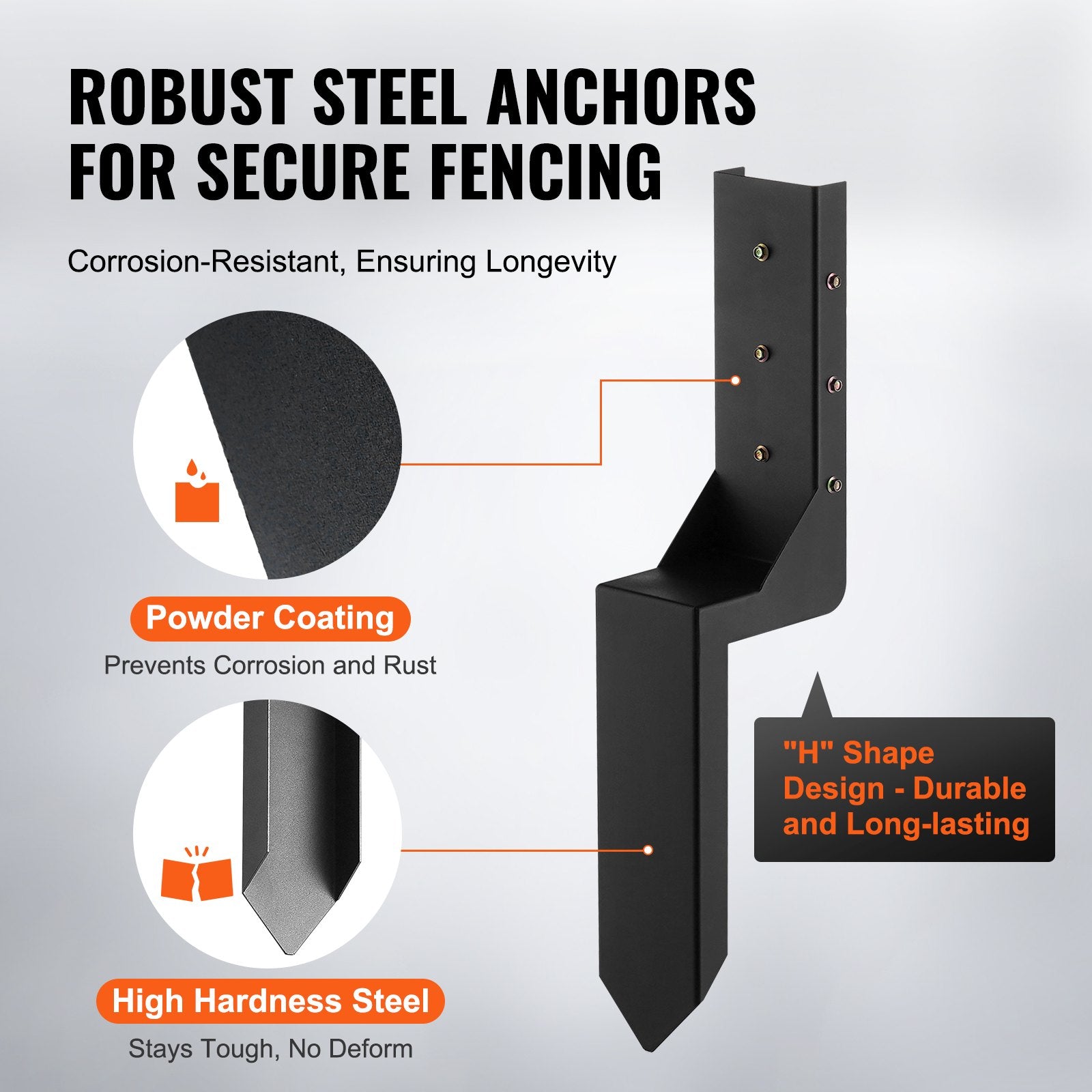 VEVOR Fence Post Anchor Repair Kit, 4 Pack Inner Diameter 8.9x8.9 cm Heavy Duty Steel Fence Post Support Stakes, Anchor Ground Spike for Repair Tilted, Broken Wood Fence Post, Enveloping