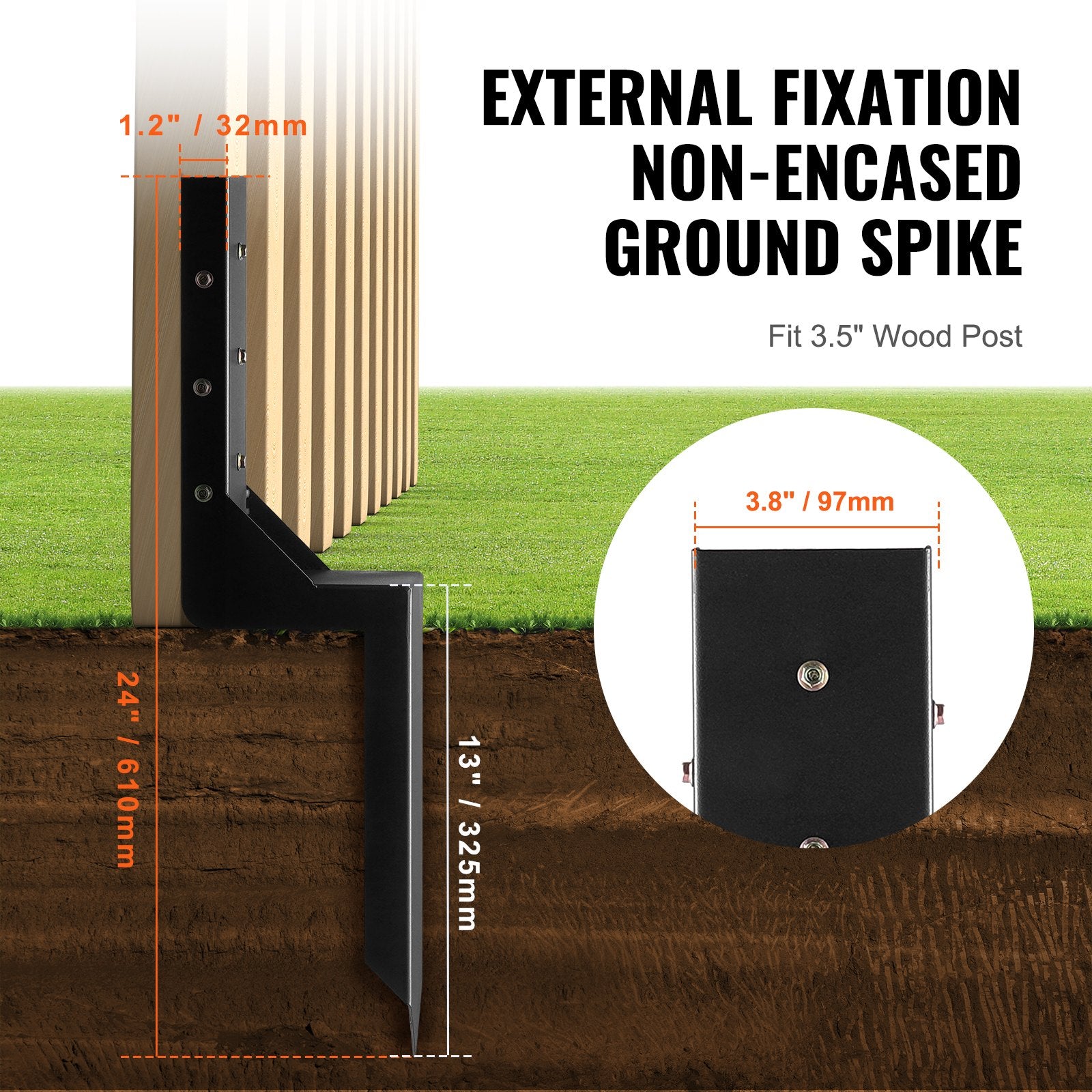 VEVOR Fence Post Anchor Repair Kit, 4 Pack Inner Diameter 8.9x8.9 cm Heavy Duty Steel Fence Post Support Stakes, Anchor Ground Spike for Repair Tilted, Broken Wood Fence Post, Enveloping