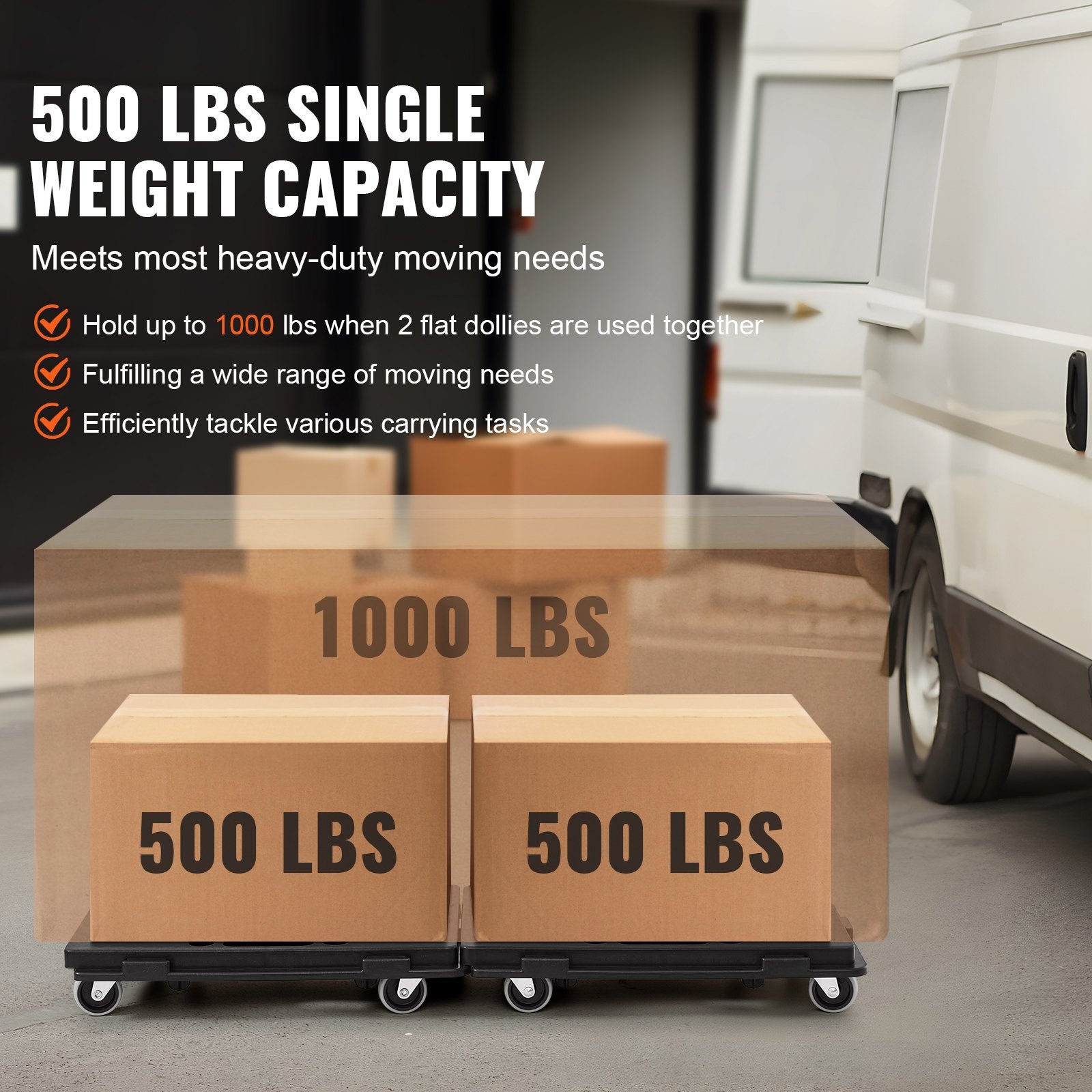 VEVOR Furniture Dolly, 500 lbs Capacity Each Count, Furniture Mover with Wheels, Portable Moving Rollers 4 Wheels Heavy Duty, Small Flat Dolly Cart with Interlocking for Heavy Furniture, 2 Pack, Black