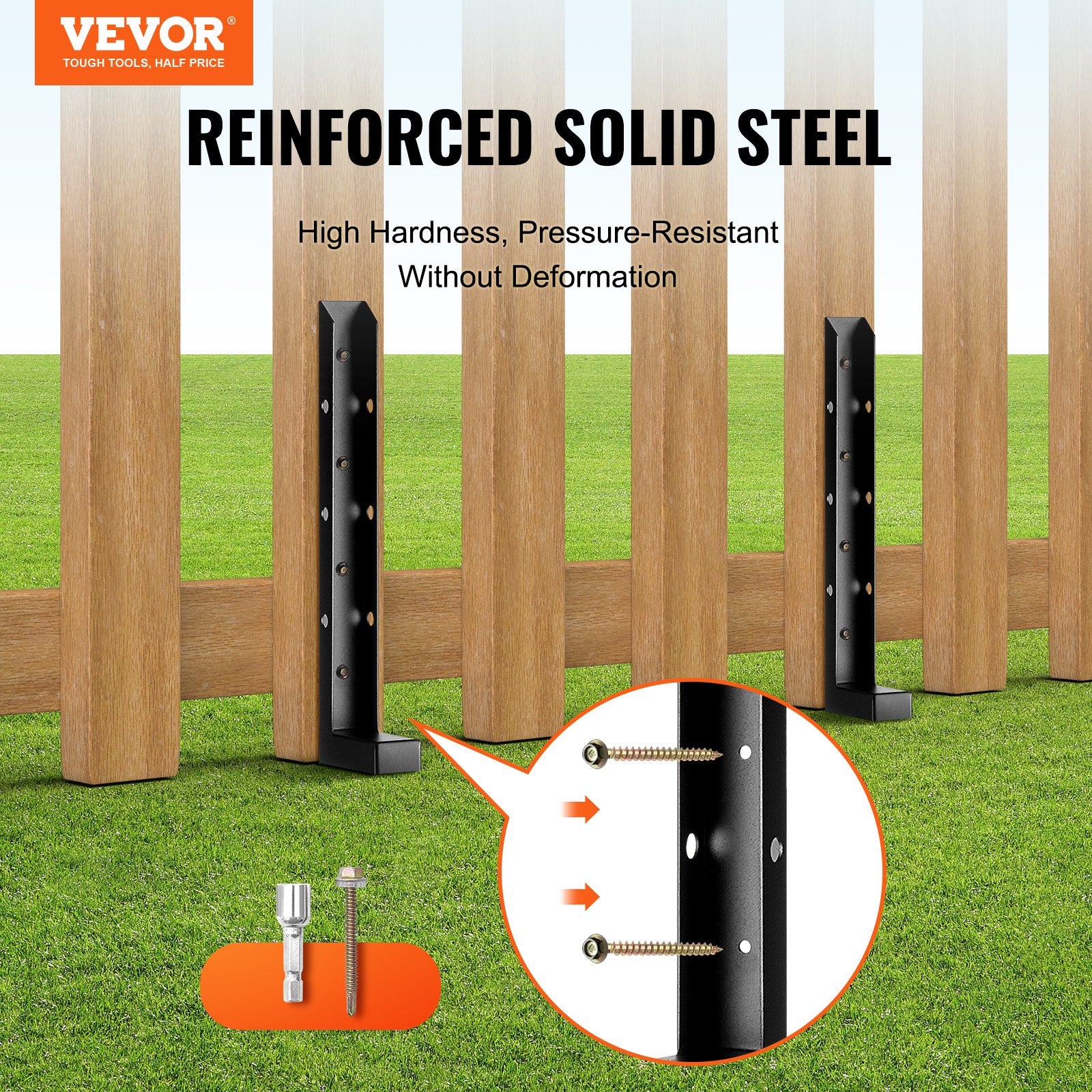 VEVOR Fence Post Anchor Repair Kit, 2 Pack Inner Diameter 5 x5 cm Heavy Duty Steel Fence Post Support Stakes, Anchor Ground Spike for Repair Tilted, Broken Wood Fence Post