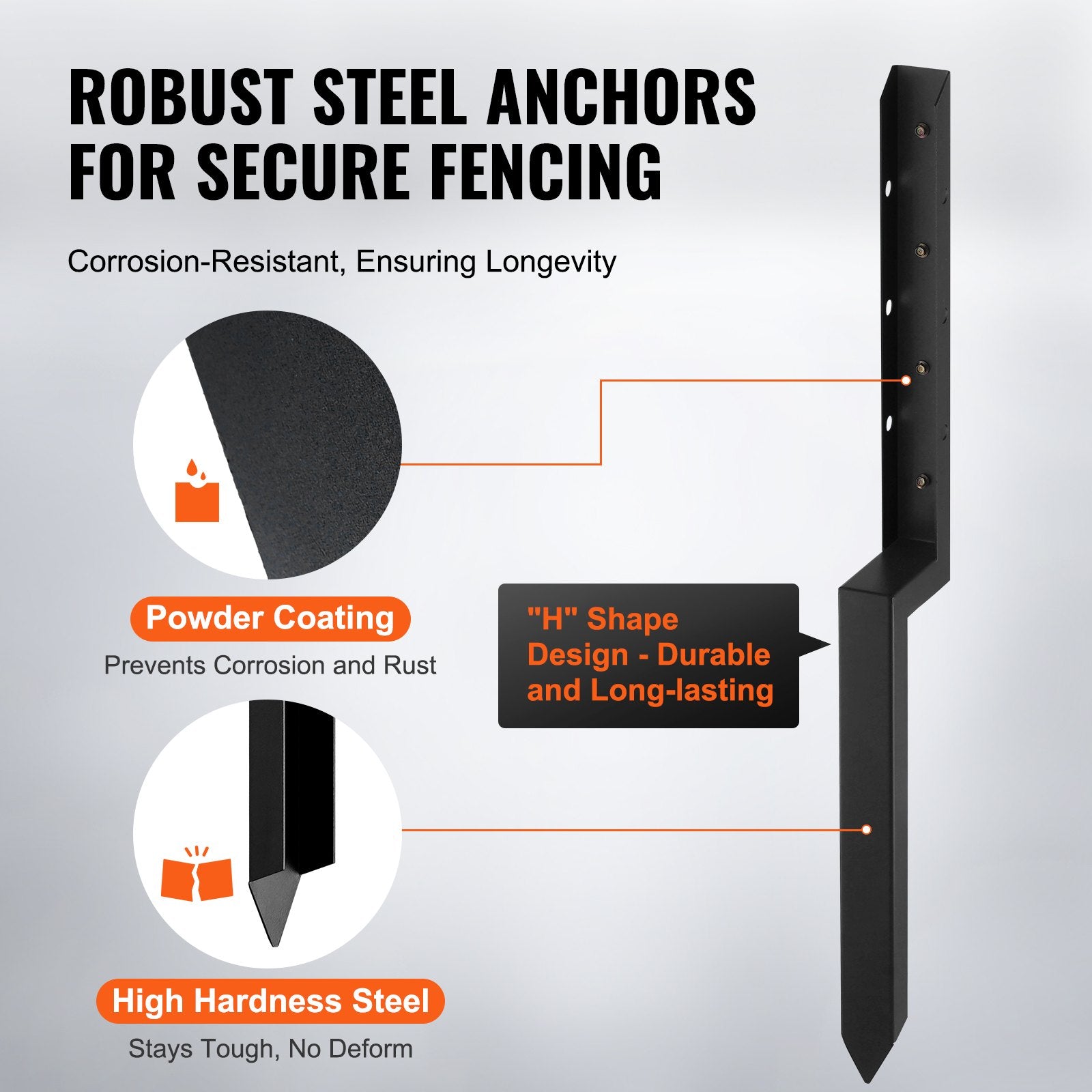 VEVOR Fence Post Anchor Repair Kit, 2 Pack Inner Diameter 5 x5 cm Heavy Duty Steel Fence Post Support Stakes, Anchor Ground Spike for Repair Tilted, Broken Wood Fence Post