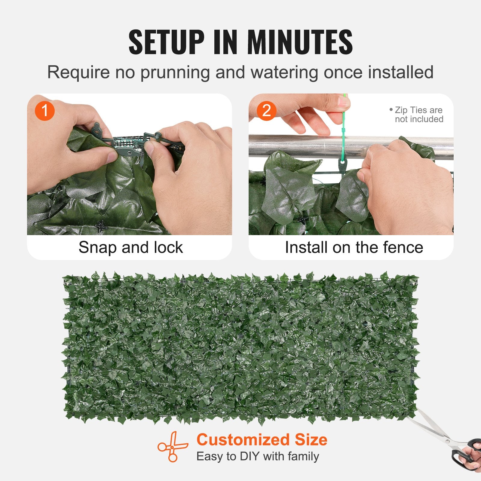 VEVOR Ivy Privacy Fence, 990 x 2490 mm Artificial Green Wall Screen, Greenery Ivy Fence with Mesh Cloth Backing and Strengthened Joint, Faux Hedges Vine Leaf Decoration for Outdoor Garden, Yard