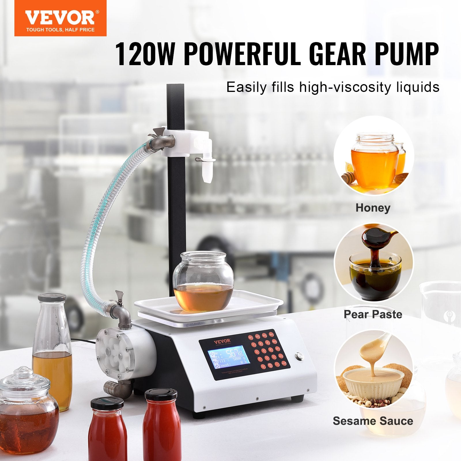 VEVOR Liquid Filling Machine, 50-5000 g Weighing Capacity, Automatic Bottle Filler Machine Bottling Machine Gear Pump Digital Control for Honey, Oil, Wine, Detergent, Viscous Liquids Single Nozzle