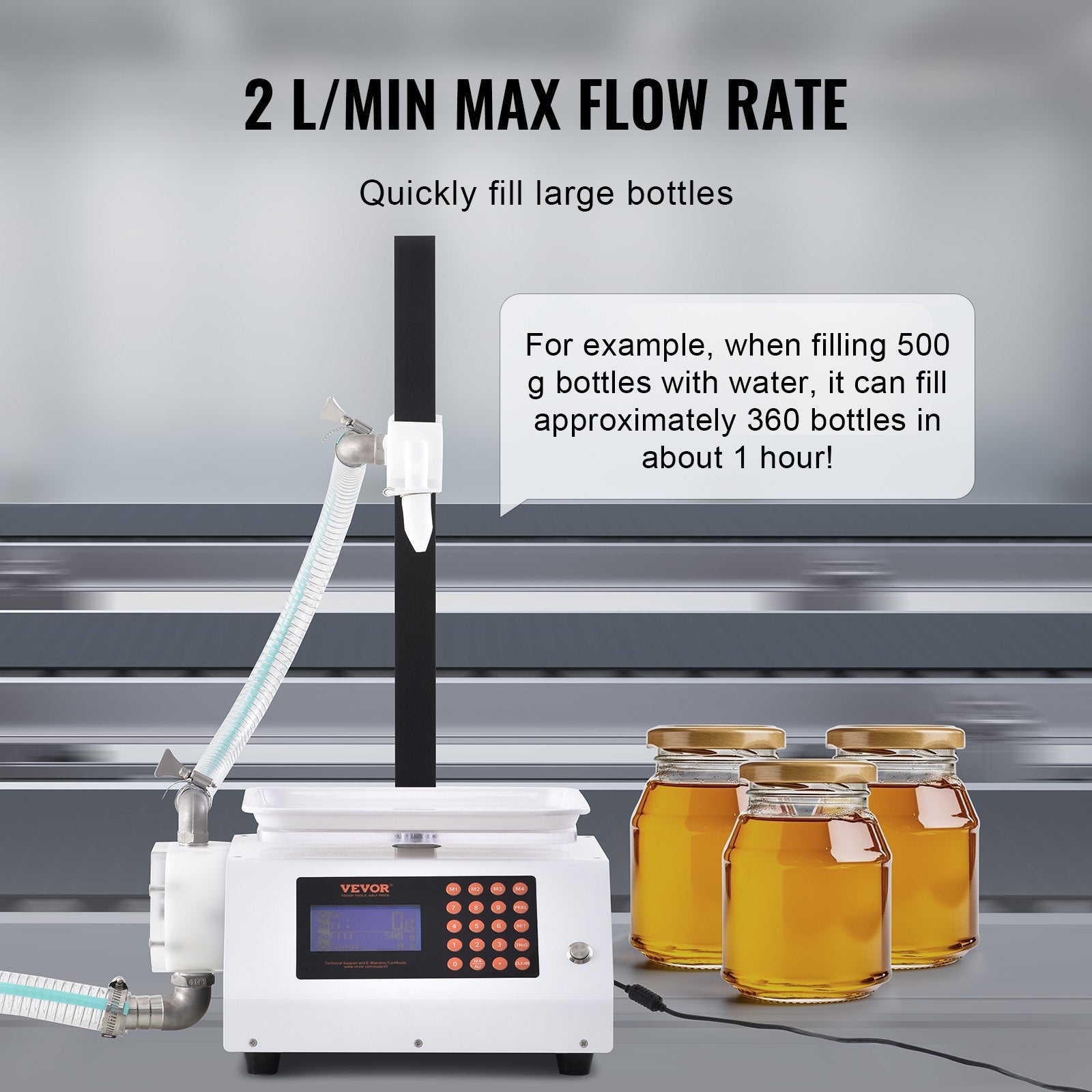 VEVOR Liquid Filling Machine, 50-5000 g Weighing Capacity, Automatic Bottle Filler Machine Bottling Machine Gear Pump Digital Control for Honey, Oil, Wine, Detergent, Viscous Liquids Single Nozzle