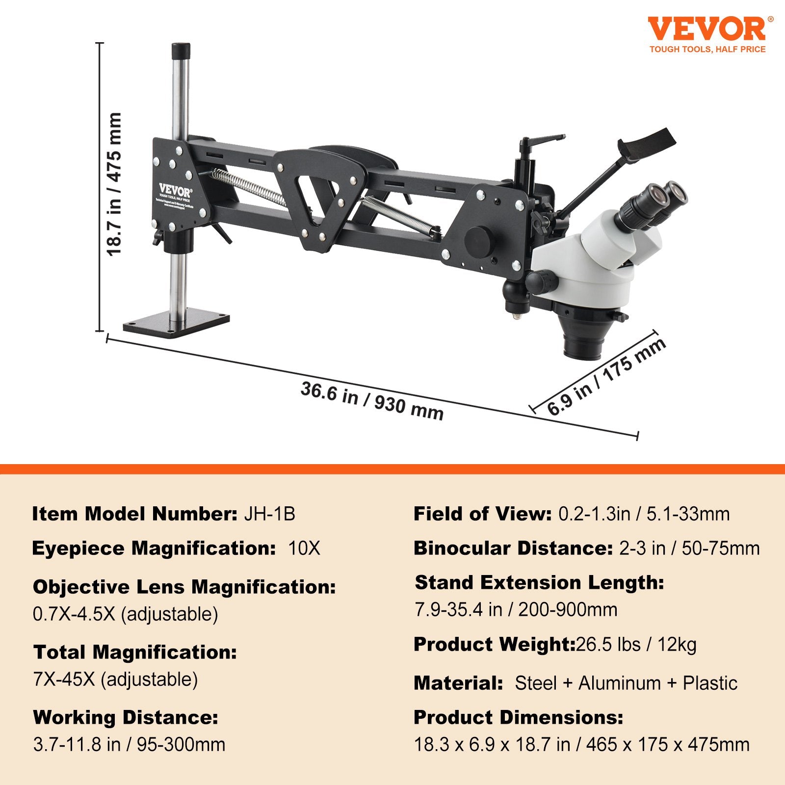 VEVOR Multi-Directional Microscope with Spring Bracket, 7X-45X Magnification Jewelry Microscope, Micro Jewelry Inlaid Stand with Integrated USB Ring LED Light and 360° Ball Vise, for Jewelry Inlay