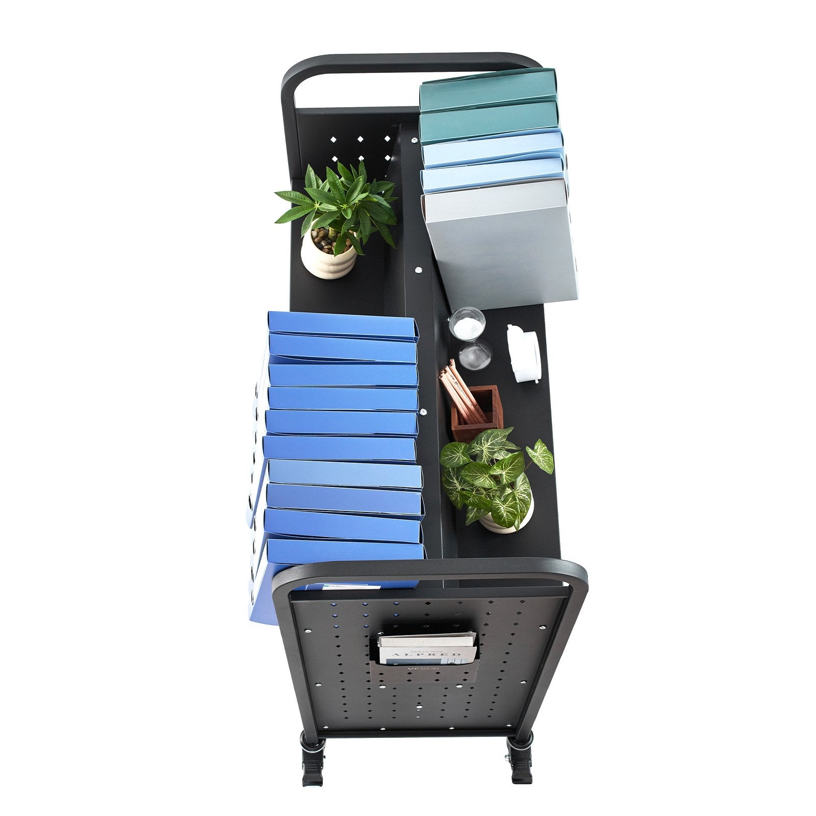 VEVOR Rolling Library Book Cart, 150 kg Capacity, 97 x 51.5 x 122.5 cm Library Cart, Double Sided W-Shaped Shelves with 76.2 mm Lockable Wheels, Book Truck for Home Shelves Office and School, Black