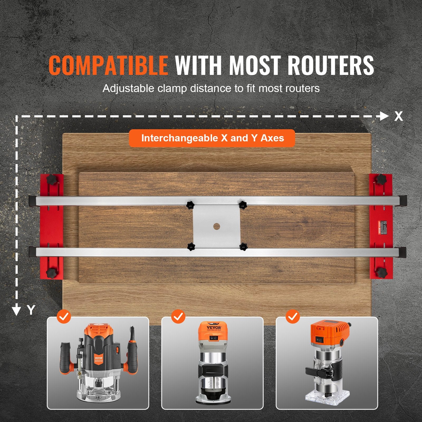 VEVOR Router Sled, 1625 mm, Portable and Easy to Adjust Slab Flattening Jig, DIY Woodworking Router Sled for Flattening Slabs, Slab Guide Jig Trimming Planing Machine for Wood Flattening, Home DIY