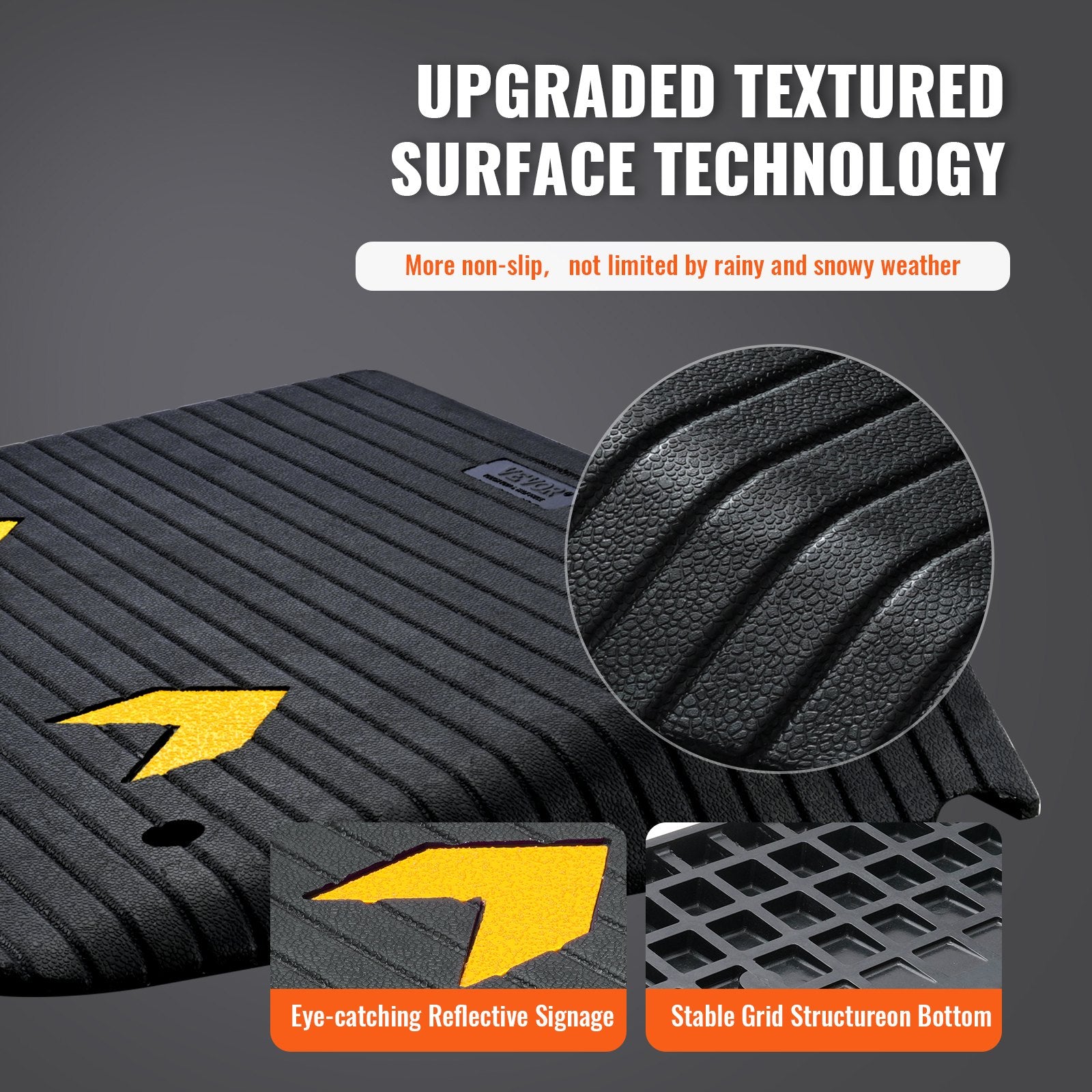 VEVOR Upgraded Rubber Threshold Ramp, 10.2 cm Rise Door Ramp with 1 Channel, Natural Rubber Car Ramp with Non-Slip Textured Surface, 15 tons Load Capacity Curb Ramp for Wheelchair and Scooter