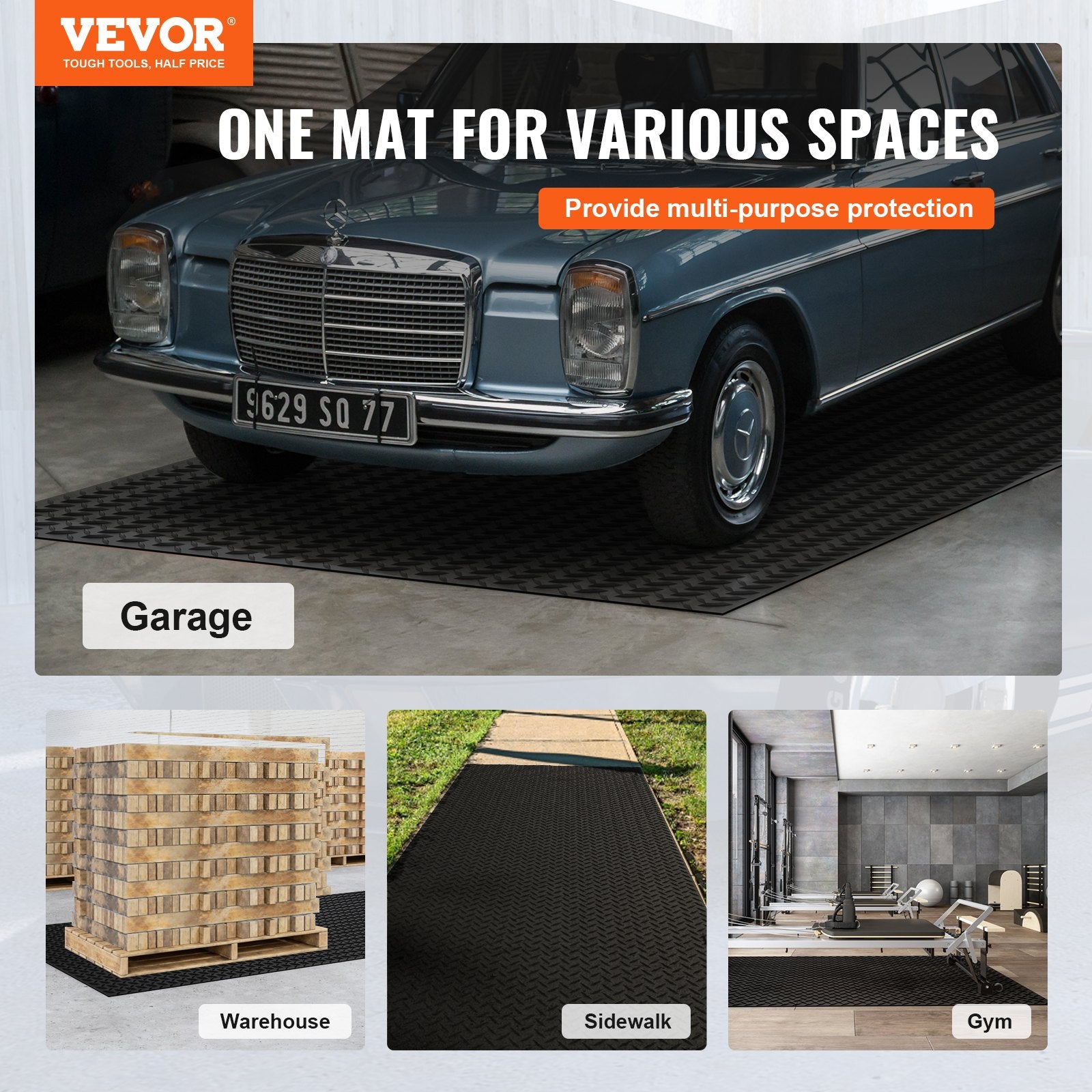 VEVOR Diamond-Plate Rubber Flooring Roll, 3 mm x 4 ft x 15 ft Garage Floor Mat, SBR Rubber Garage Flooring Roll, Easy to Clean, Diamond Plate Rubber Mat for Under Cars, Garage Industry Gym, Black