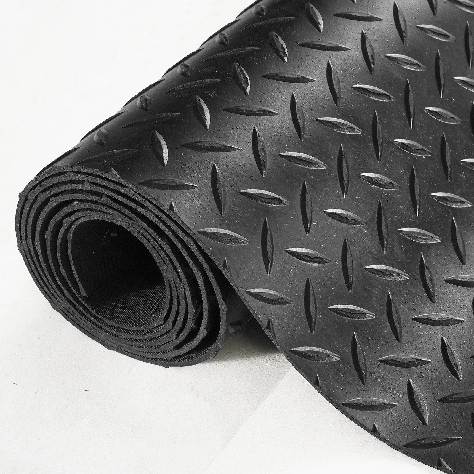 VEVOR Diamond-Plate Rubber Flooring Roll, 3 mm x 4 ft x 15 ft Garage Floor Mat, SBR Rubber Garage Flooring Roll, Easy to Clean, Diamond Plate Rubber Mat for Under Cars, Garage Industry Gym, Black