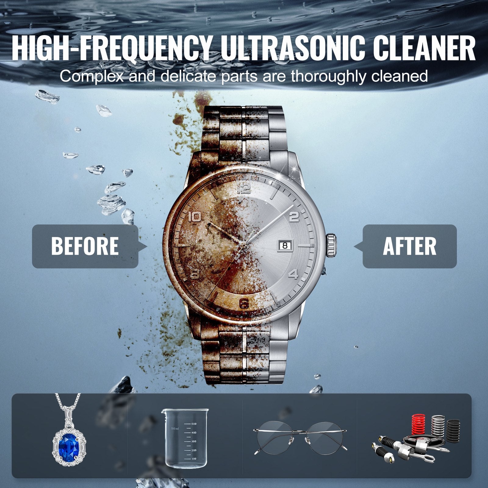 VEVOR 3L Ultrasonic Cleaner with Heater Timer & Basket, Professional Digital Sonic Cavitation Machine, 120W Cleaning Machine for Watch Instruments, Glasses, Coin, Metal Parts, Tool