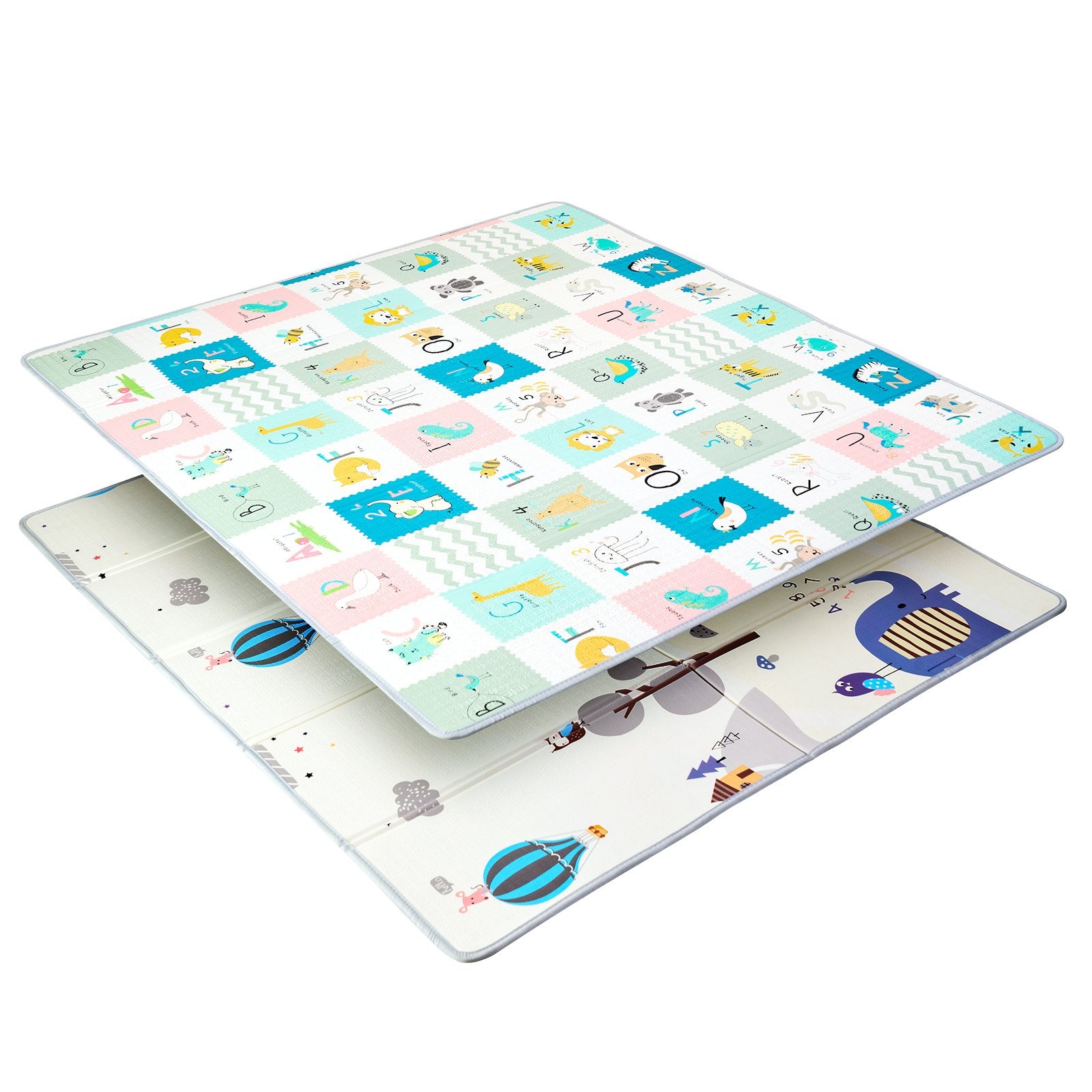 VEVOR Baby Play Mat, 71""x79"" Extra Large Baby Crawling Mat, Non-Slip One-Piece Foam Baby Playmat, Foldable Reversible Floor Mat with Travel Bag, Waterproof Activity Playmat for Babies Toddlers Infants