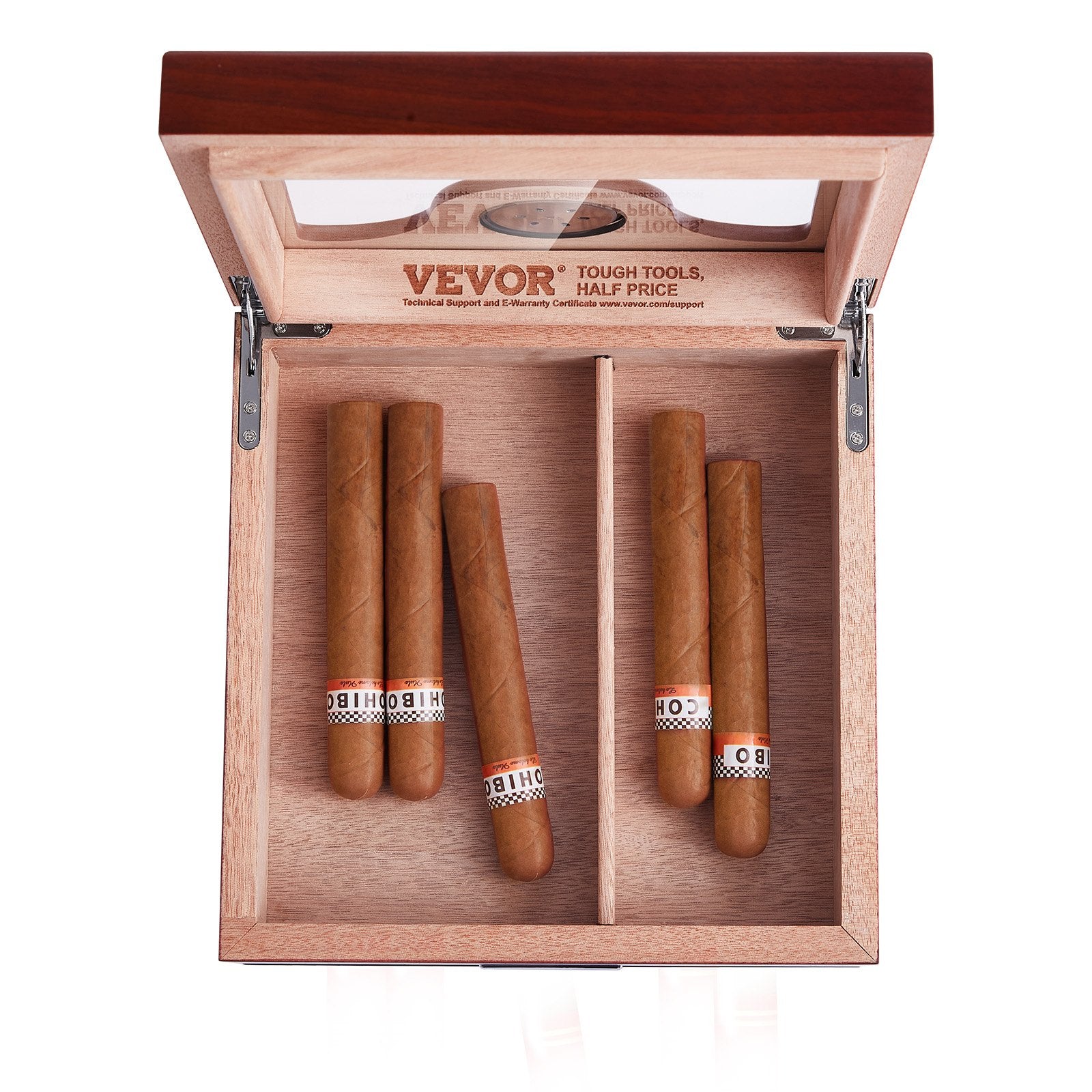 VEVOR Cigar Humidor, Glass Top Cigar Humidor Box, Handmade Spanish Cedar Wood Cigar Desktop Box, Cigar Storage Case with Humidifier, Hygrometer, Divider and Accessory Drawer, 20-35 Cigars