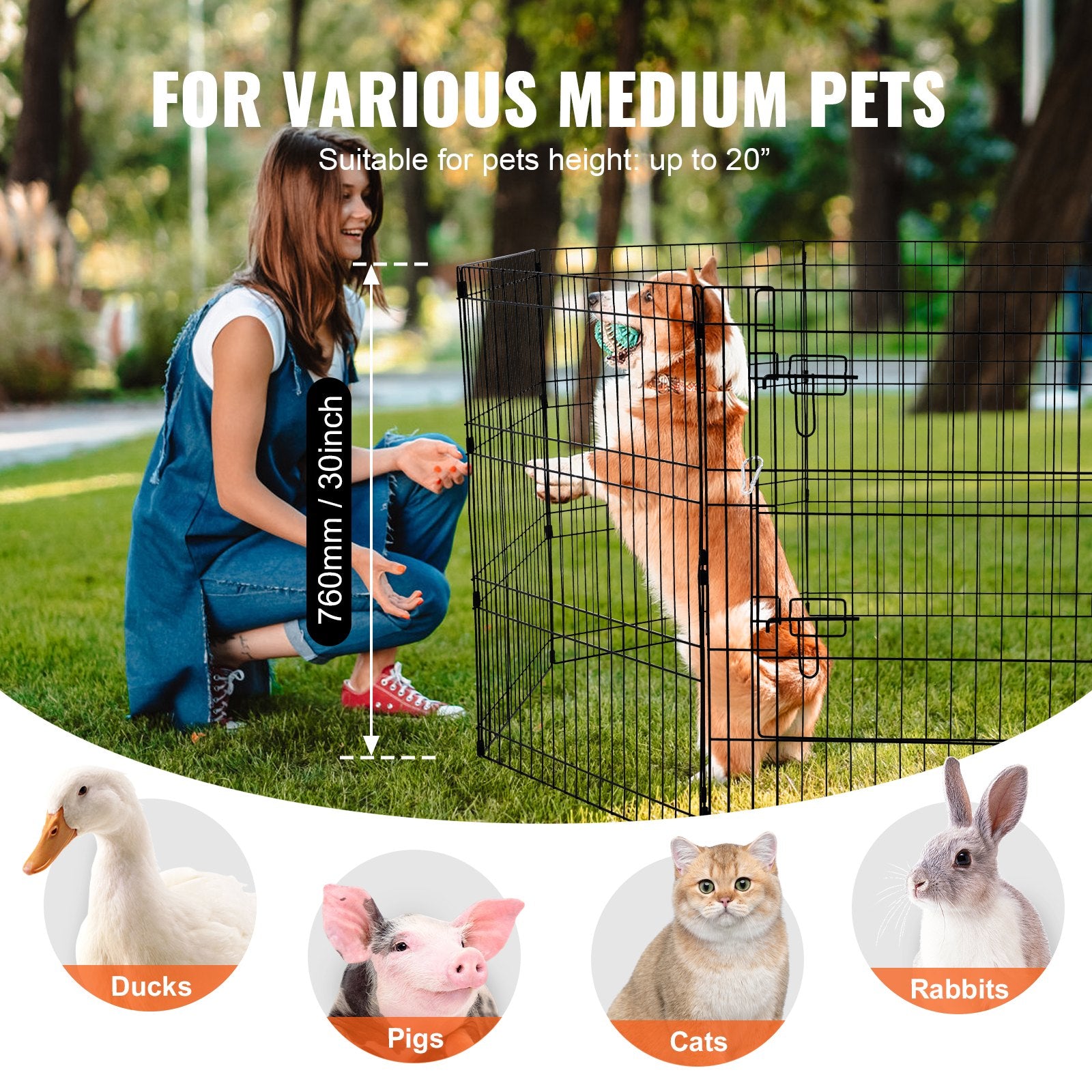VEVOR Dog Playpen, 8 Pcs 30"H x 24"W Panels Foldable Metal Pet Exercise Pen, Dog Fence Indoor and Outdoor Pen with Door, 600D Oxford Fabric Bottom Pad, Pet Playpen for Dogs, Cats, Other Small Animals