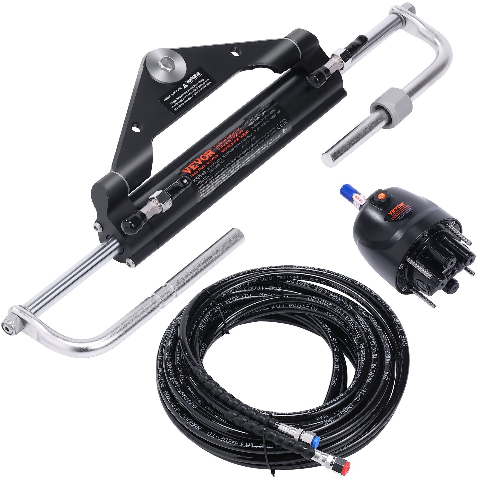 VEVOR 150HP Hydraulic Outboard Steering Kit Boat Marine System, Built-in Two-Way Lock Cylinder, 150HP Pump and High-Strength Nylon Hose for Single Station, Single-Engine use