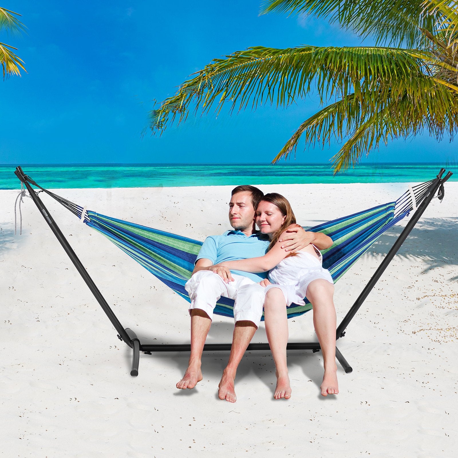 VEVOR Portable Hammock Stand, 450lbs Capacity Steel Hammock Stand for 2 Person, Heavy Duty Adjustable Hooks Hammock Frame Fits 9.5-12.6 ft Hammocks, Space Saving with Carrying Bag for Outdoor or Indoor