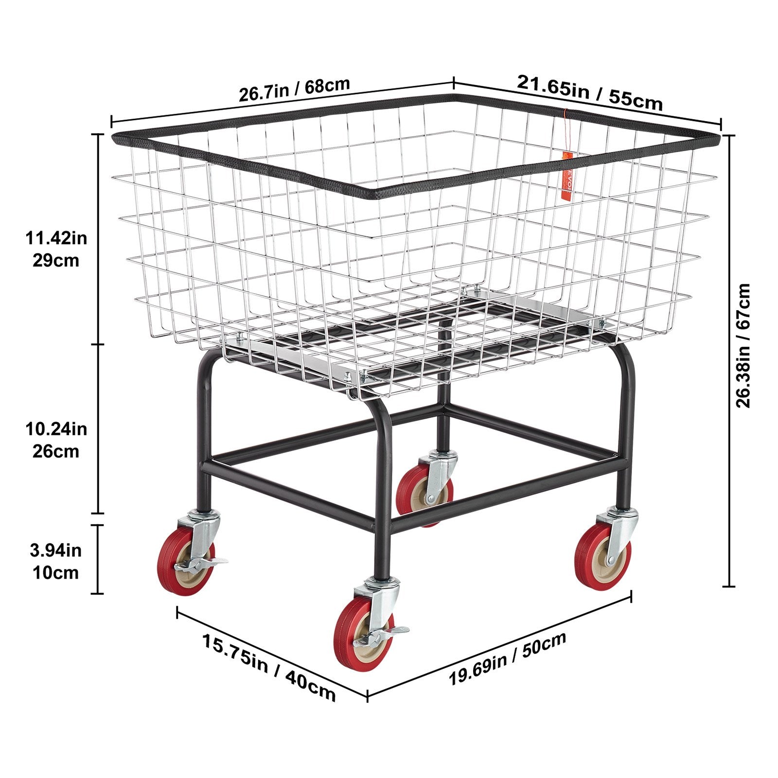 VEVOR Wire Laundry Cart Wire Laundry Basket 2.8 Bushel Heavy Duty w/ 4'' Wheels