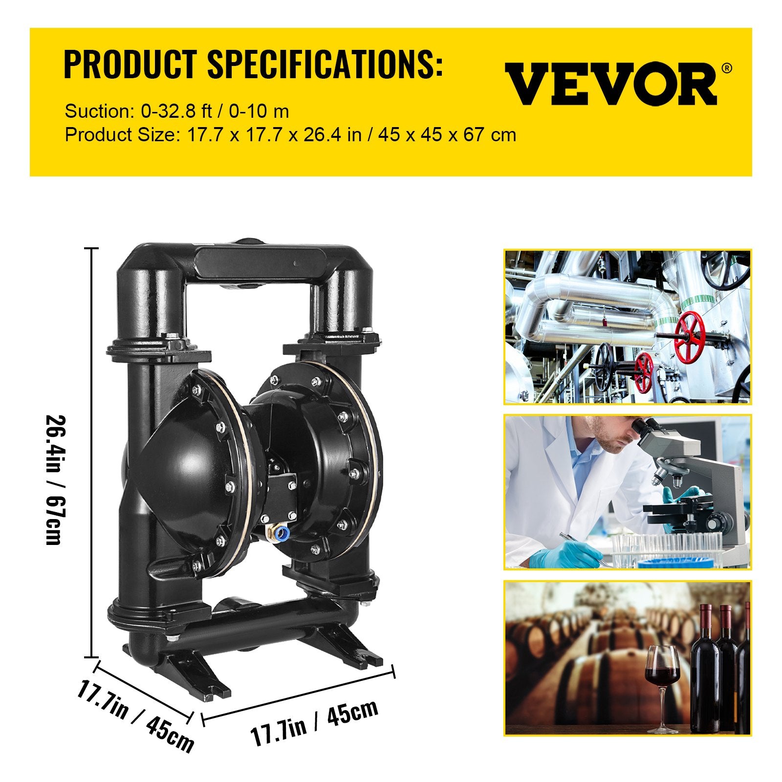 VEVOR 75 GPM Air-Operated Double Diaphragm Pump 2 Inch Inlet And Outlet