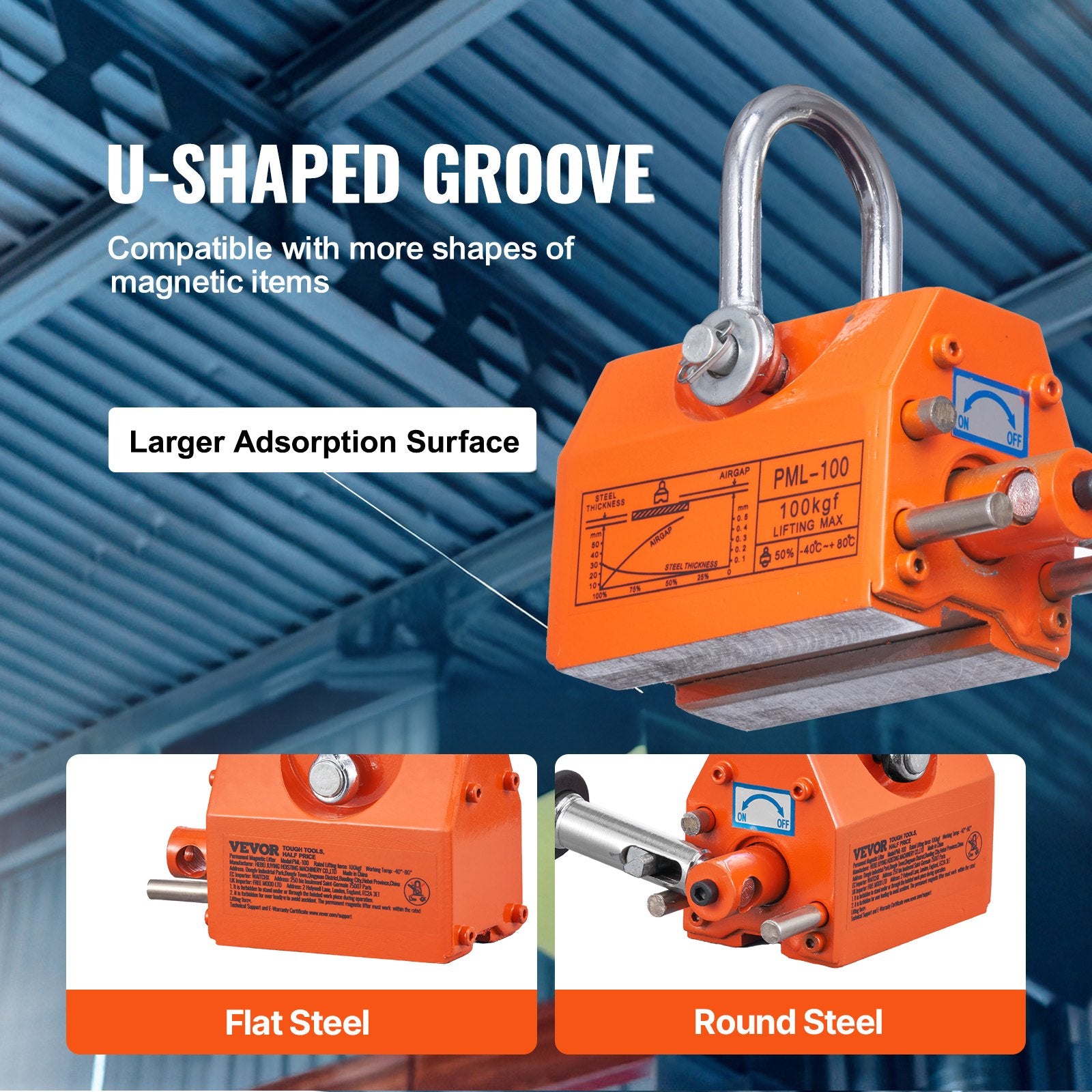 VEVOR Magnetic Lifter, 100 kg/220 lbs Pulling Capacity, 2.5 Safety Factor, Neodymium & Steel, Lifting Magnet with Release, Permanent Lift Magnets, Heavy Duty Magnet for Hoist, Shop Crane, Block, Board