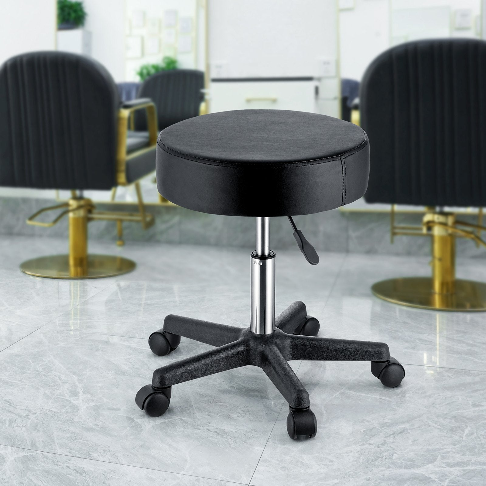 VEVOR Rolling Stools with Wheels, 400 LBS Weight Capacity Adjustable Height Stool with Ultra-Thick Seat Cushion, Swivel Stools Chair for Salon, Bar, Home, Office, Tatoo, Medical, Massage, Black