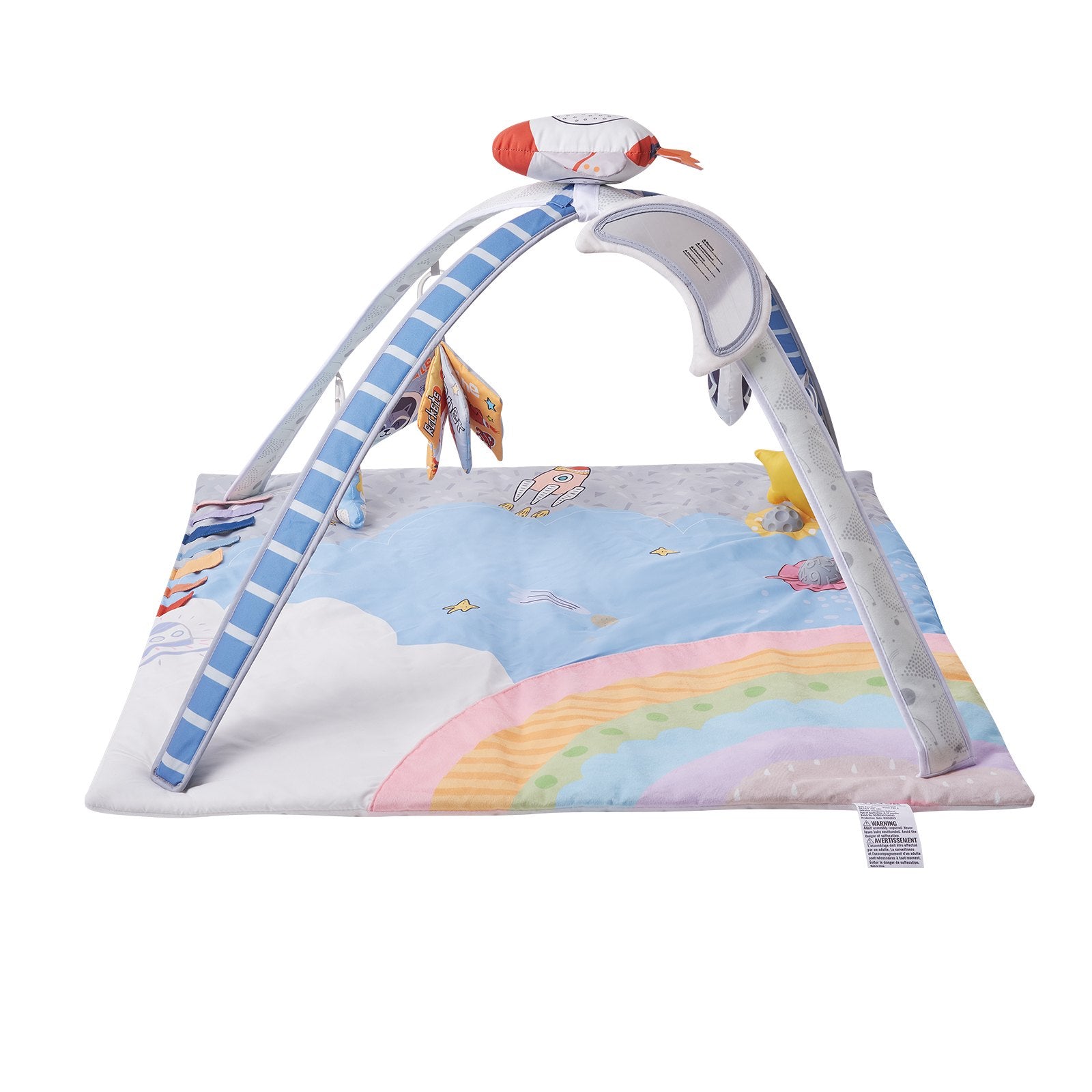 VEVOR Baby Play Gym Mat, Tummy Time Mat with 6 Sensory Toys, Baby Activity Mat with Light-up Musical Rocket Toy for 0-18 Month Newborn Infant, Baby Essential Gift for Sensory & Motor Skill Development
