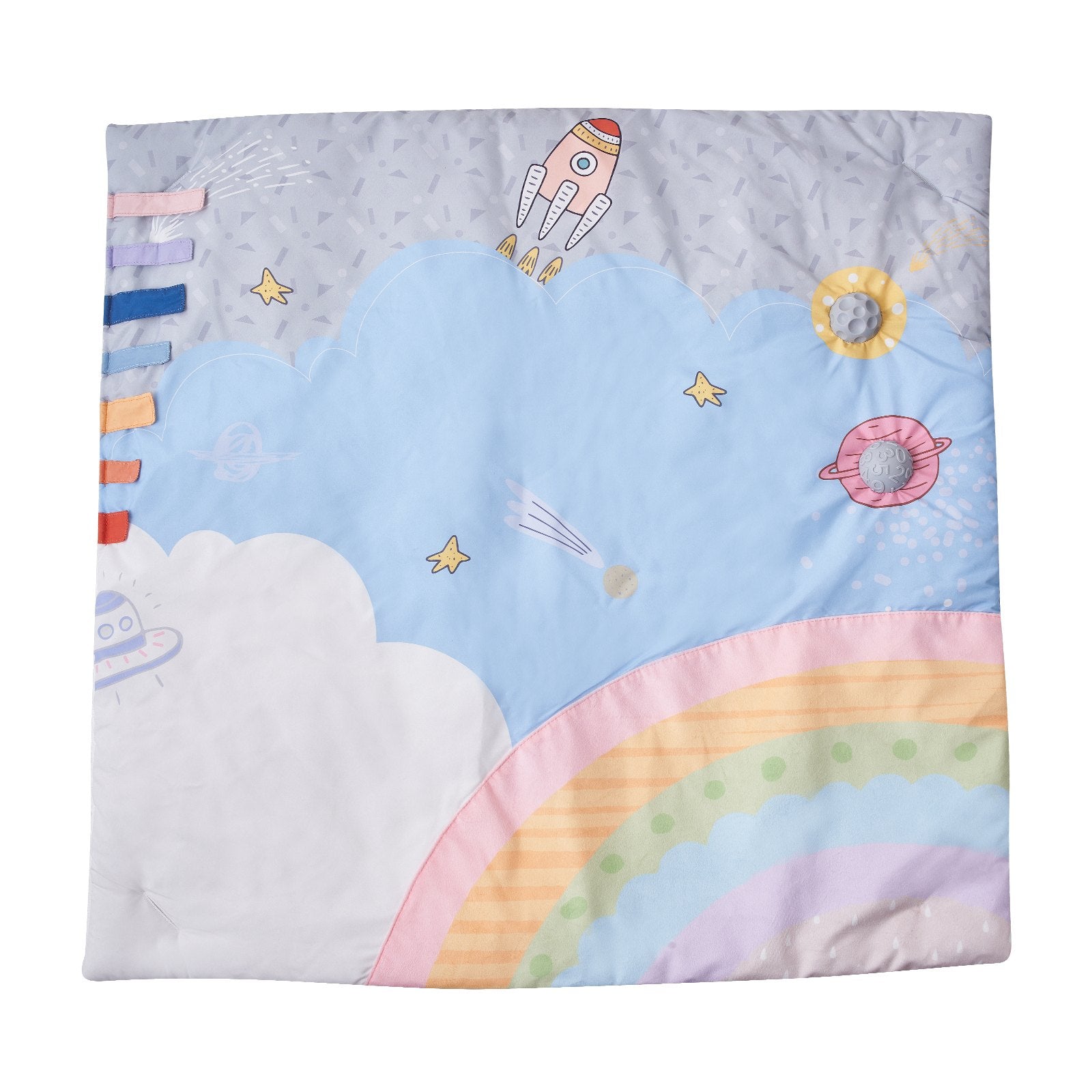VEVOR Baby Play Gym Mat, Tummy Time Mat with 6 Sensory Toys, Baby Activity Mat with Light-up Musical Rocket Toy for 0-18 Month Newborn Infant, Baby Essential Gift for Sensory & Motor Skill Development