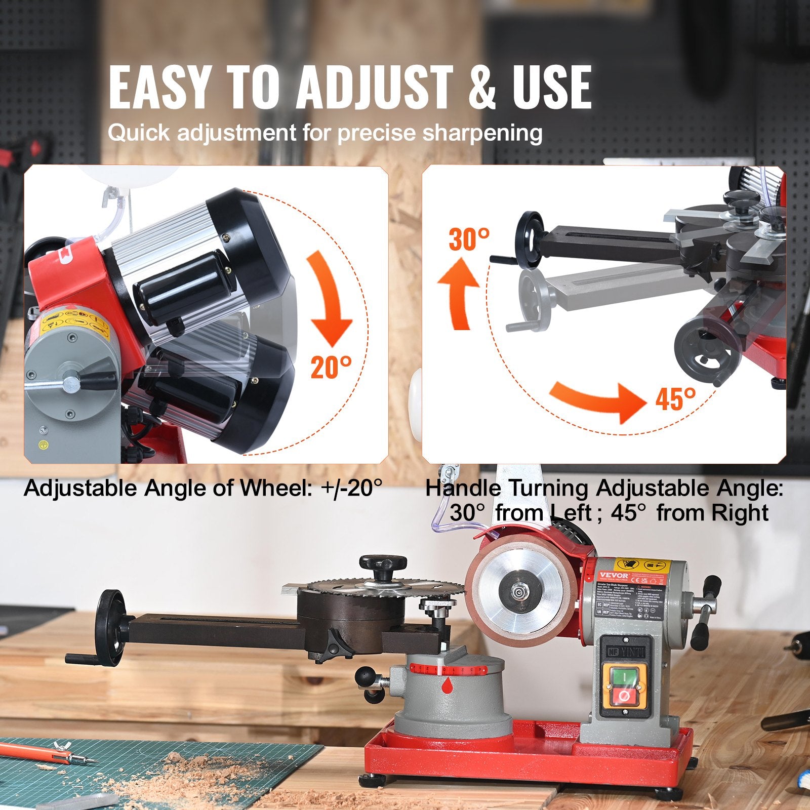 VEVOR Circular Saw Blade Sharpener, 370W Saw Blade Grinding with Water Injection, Water Injection Circular Saw Blade Sharpening & 6 Saw Centerings, 5-inch Grinding Wheel for Carbide Tipped Saw Blades
