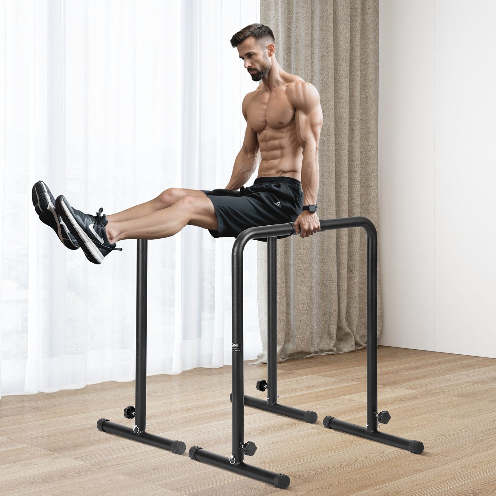 VEVOR Dip Bars, 200 kg Capacity, Heave Duty Dip Stand Station with Adjustable Height, Fitness Workout Dip Bar Station Stabilizer Parallette Push Up Stand, Parallel Bars for Strength Training Home Gym