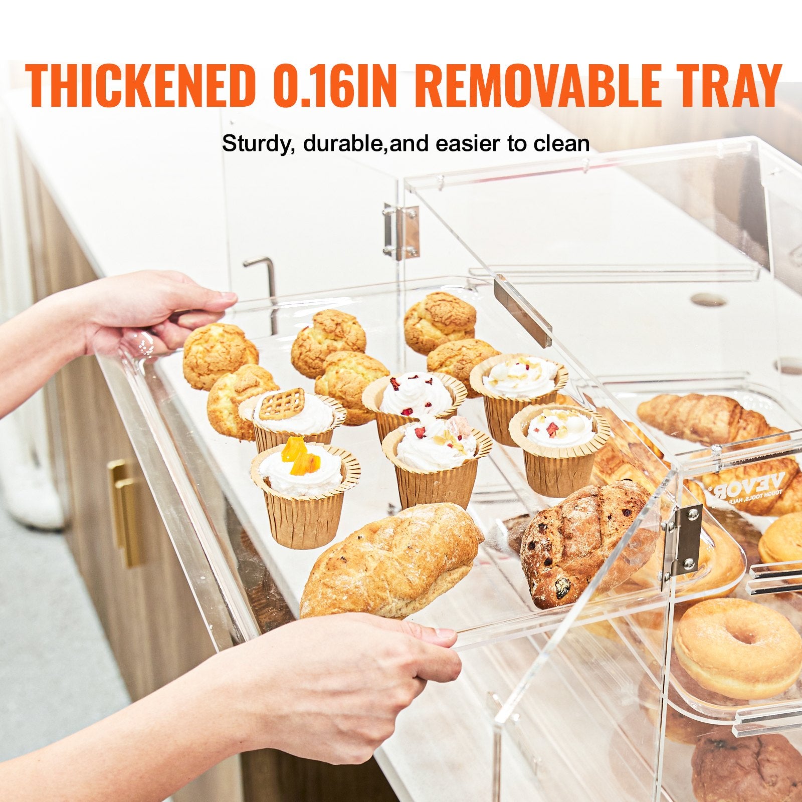 VEVOR Pastry Display Case, 2-Tier Commercial Countertop Bakery Display Case, Acrylic Display Box with Rear Door Access & Removable Shelves, Keep Fresh for Donut Bagels Cake Cookie