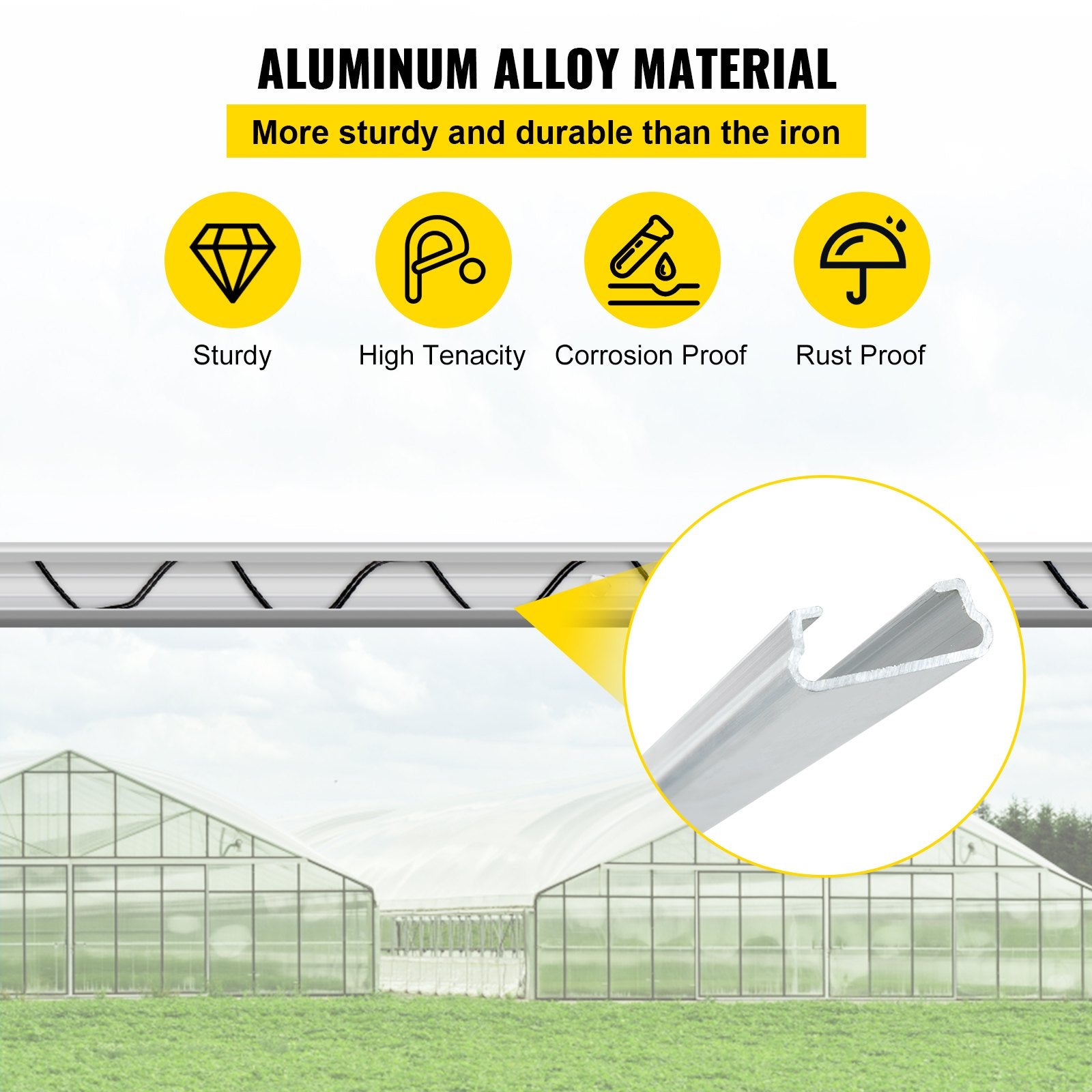 VEVOR Spring Wire and Lock Channel,2 m Spring Lock & U-Channel Bundle for Greenhouse, 20 Packs PE Coated Spring Wire & Aluminum Alloy Channel, Plastic Poly Film or Shade Cloth Attachment with Screw