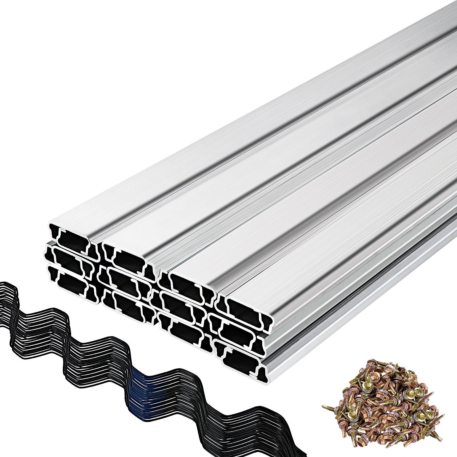 VEVOR Spring Wire and Lock Channel,2 m Spring Lock & U-Channel Bundle for Greenhouse, 20 Packs PE Coated Spring Wire & Aluminum Alloy Channel, Plastic Poly Film or Shade Cloth Attachment with Screw