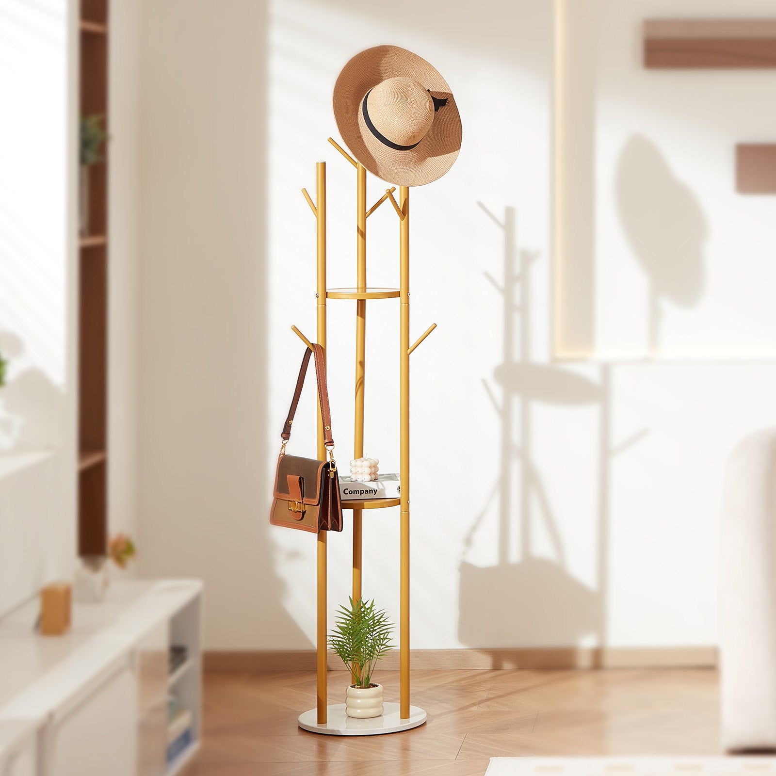VEVOR Coat Rack, Freestanding Coat Rack Stand with Quartz Stone Base & 9 Hooks, Free Standing Hall Coat Tree for Entryway, Bedroom, Office, Living Room, Modern Clothes Hanger for Coat, Hat, Scarf, Bag