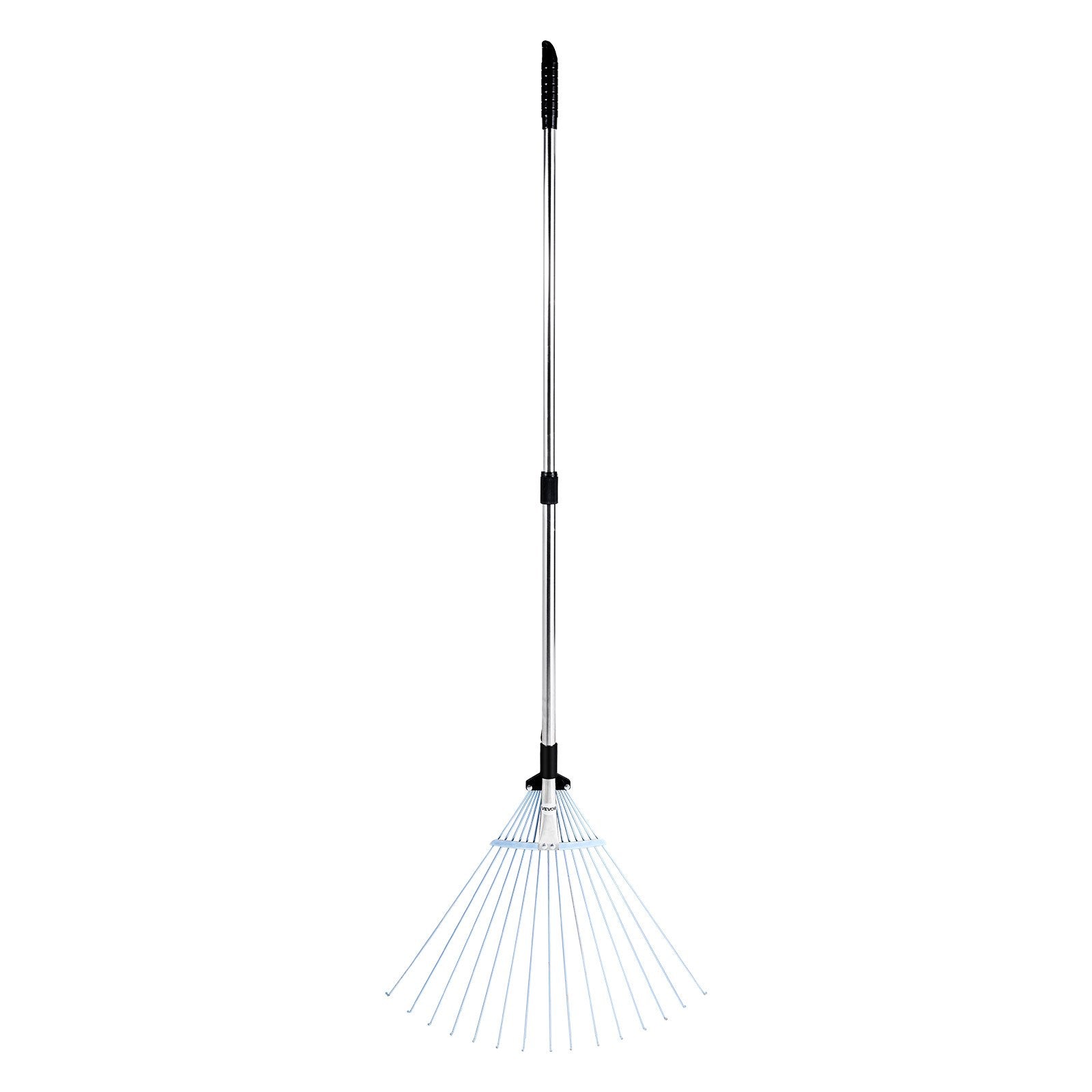 VEVOR Leaf Rake, 15 Metal Tines, Adjustable Garden Rake for Lawns with 19-57 cm Wide Head and 81.3-160 cm Long Handle, Heavy Duty Stainless Steel Small Leaves Tool for Gardening Camping Yard Grass