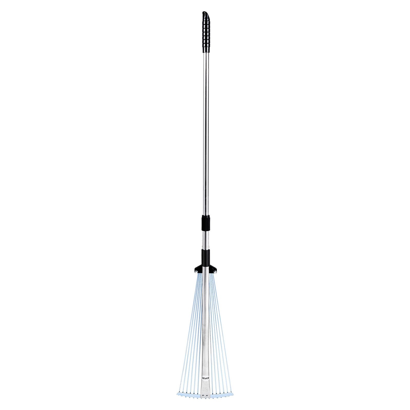 VEVOR Leaf Rake, 15 Metal Tines, Adjustable Garden Rake for Lawns with 19-57 cm Wide Head and 81.3-160 cm Long Handle, Heavy Duty Stainless Steel Small Leaves Tool for Gardening Camping Yard Grass