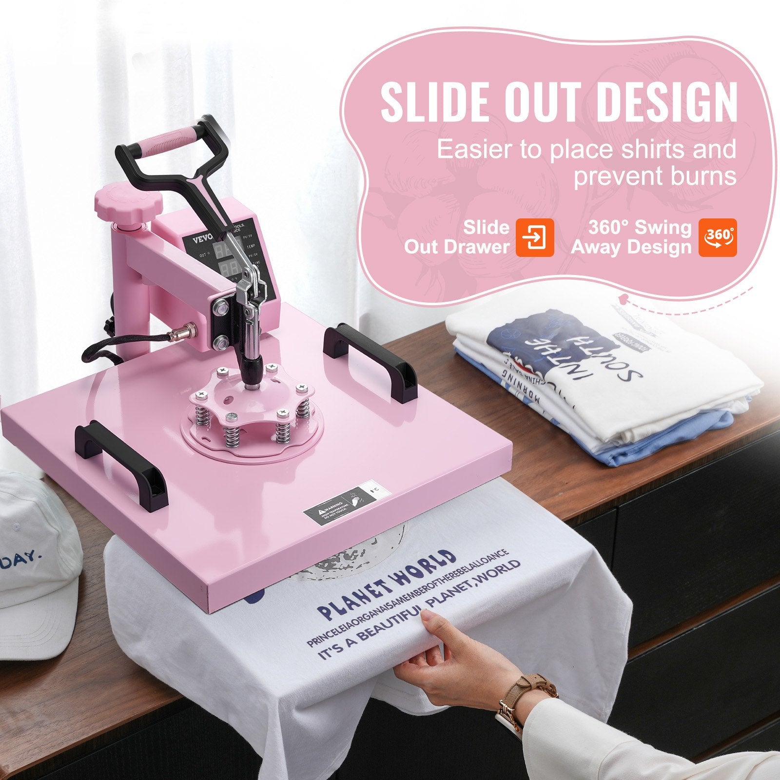 VEVOR Heat Press Machine, 15 x 15 inch, 5 in 1 Heat Transfer Machine with 30 oz Tumbler Press, 360° Swing Away T-Shirt Pressing, Digital Precise Control, for T-Shirts/Mugs/Hats/Plates, Pink