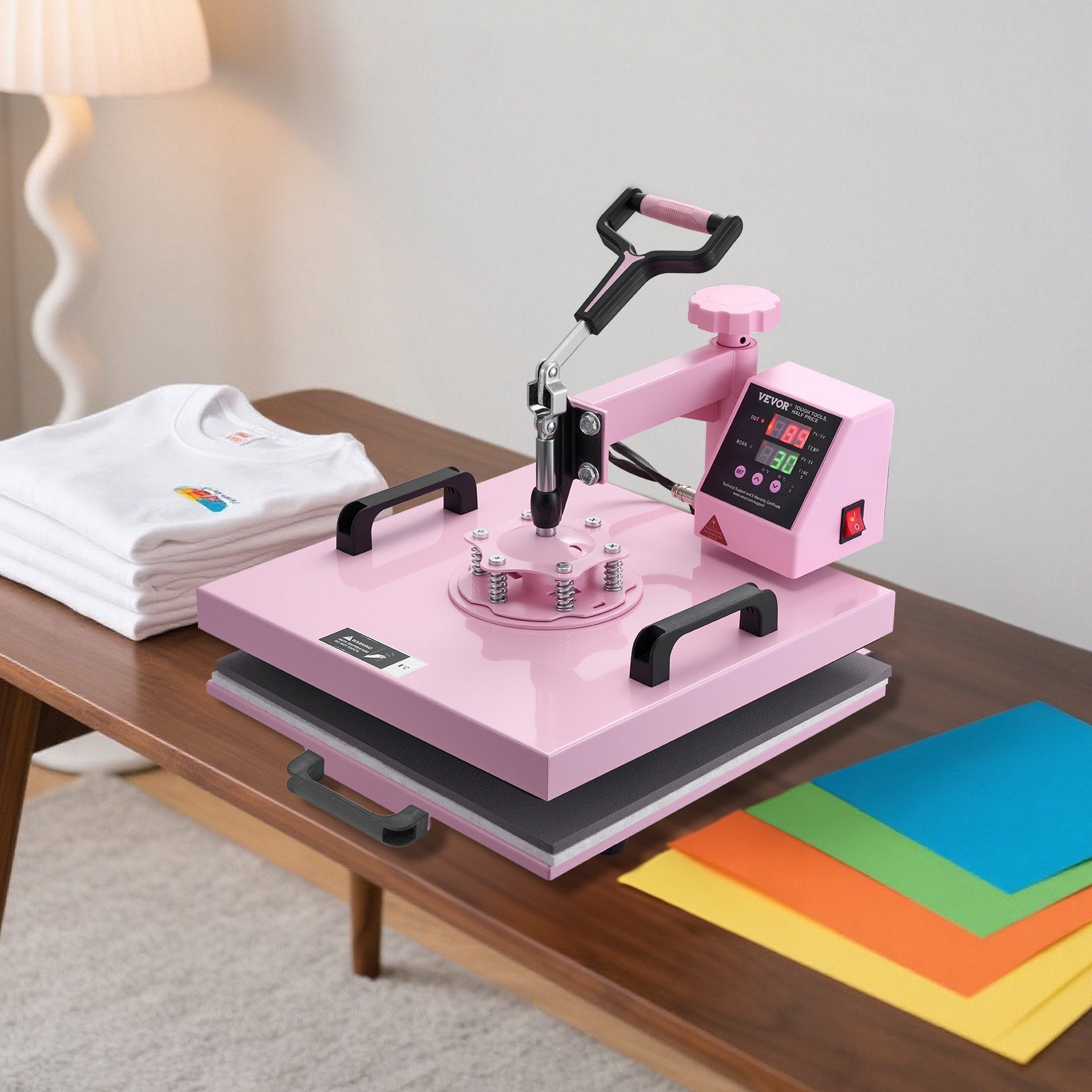 VEVOR Heat Press Machine, 15 x 15 inch, 5 in 1 Heat Transfer Machine with 30 oz Tumbler Press, 360° Swing Away T-Shirt Pressing, Digital Precise Control, for T-Shirts/Mugs/Hats/Plates, Pink