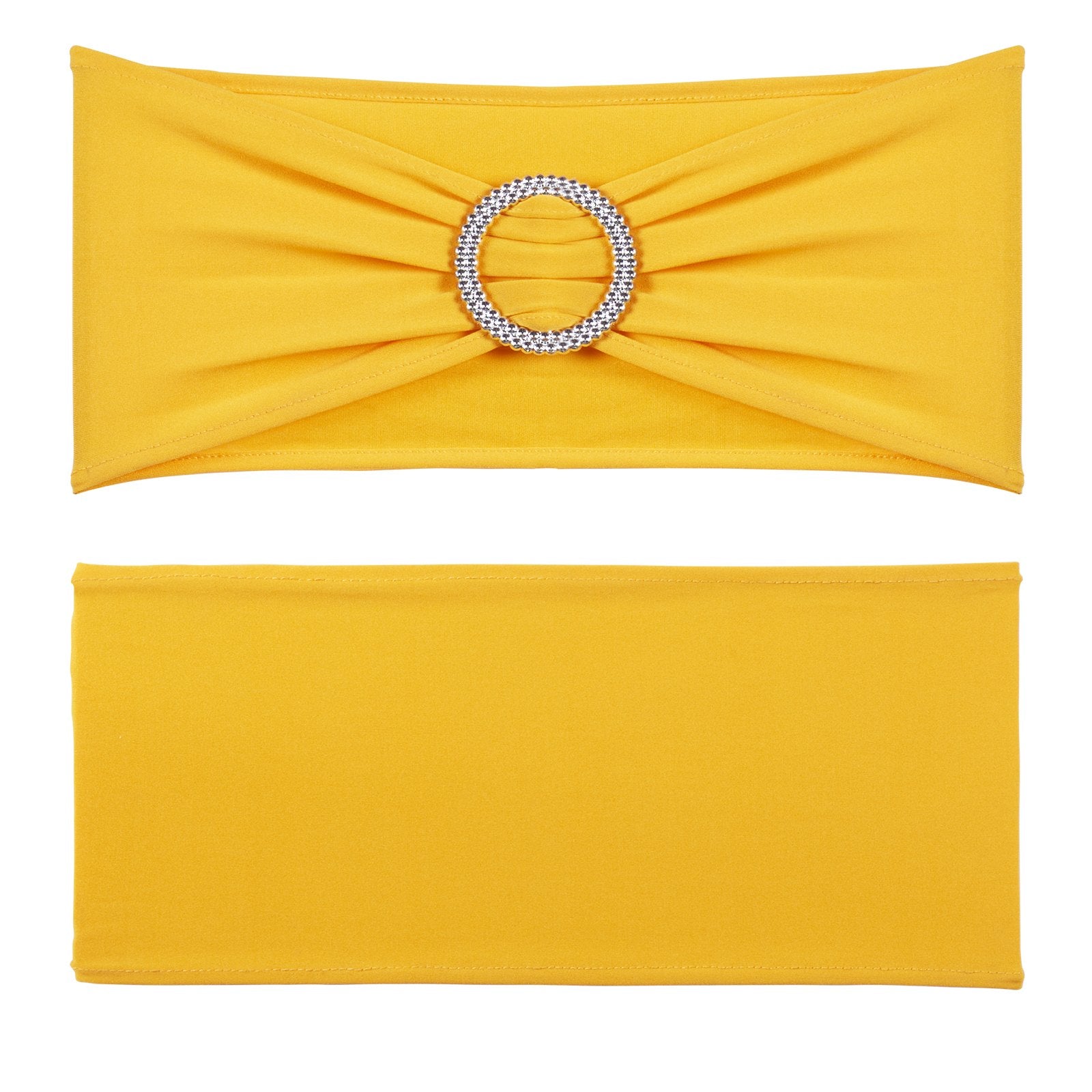 VEVOR Stretch Spandex Chair Sashes, Chair Slipcover and Stretch Chair Sash with Round Buckle, Elastic Chair Bands, Fitting Wedding, Holiday, Banquet, Party Chair Decoration 50 PCS Golden Yellow