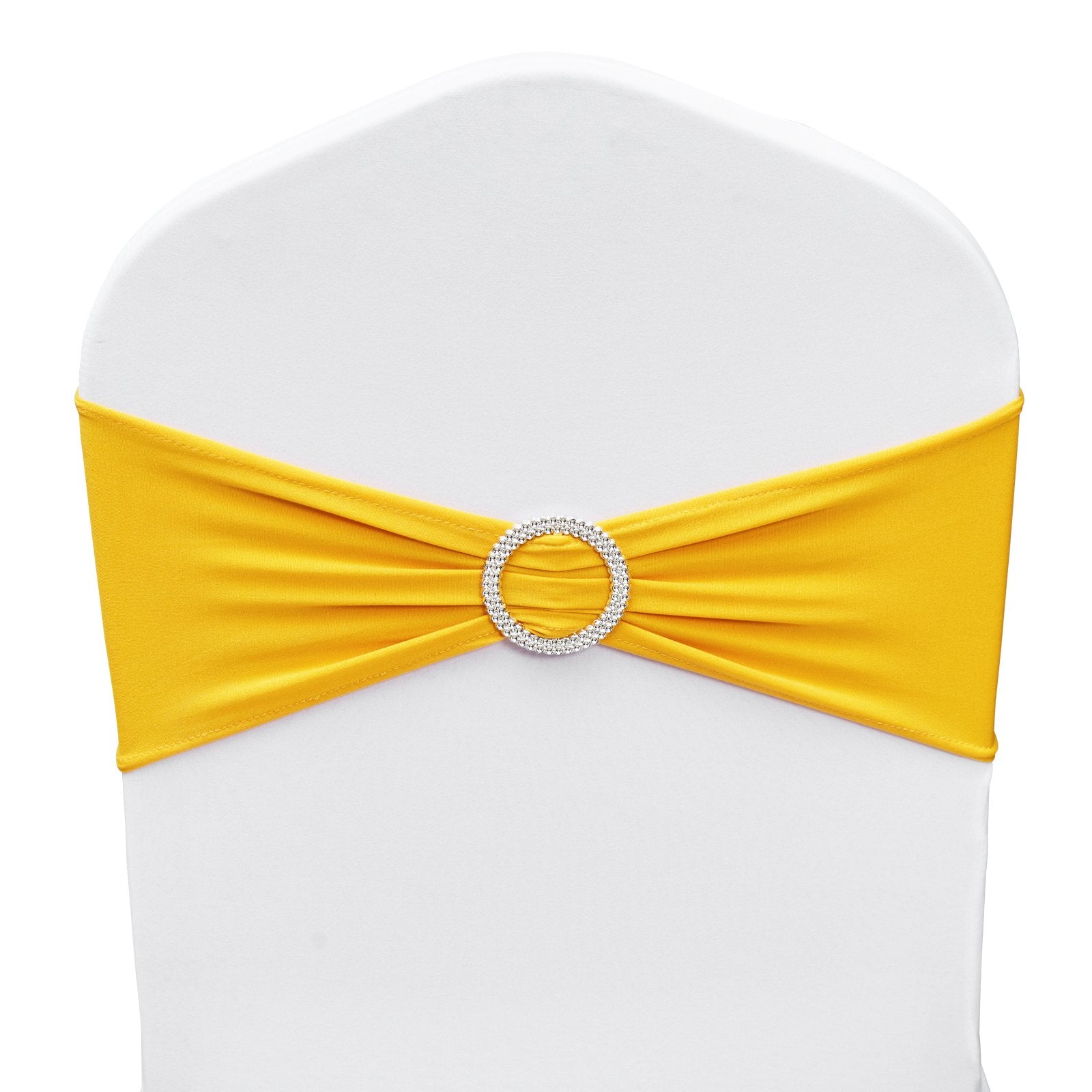 VEVOR Stretch Spandex Chair Sashes, Chair Slipcover and Stretch Chair Sash with Round Buckle, Elastic Chair Bands, Fitting Wedding, Holiday, Banquet, Party Chair Decoration 50 PCS Golden Yellow