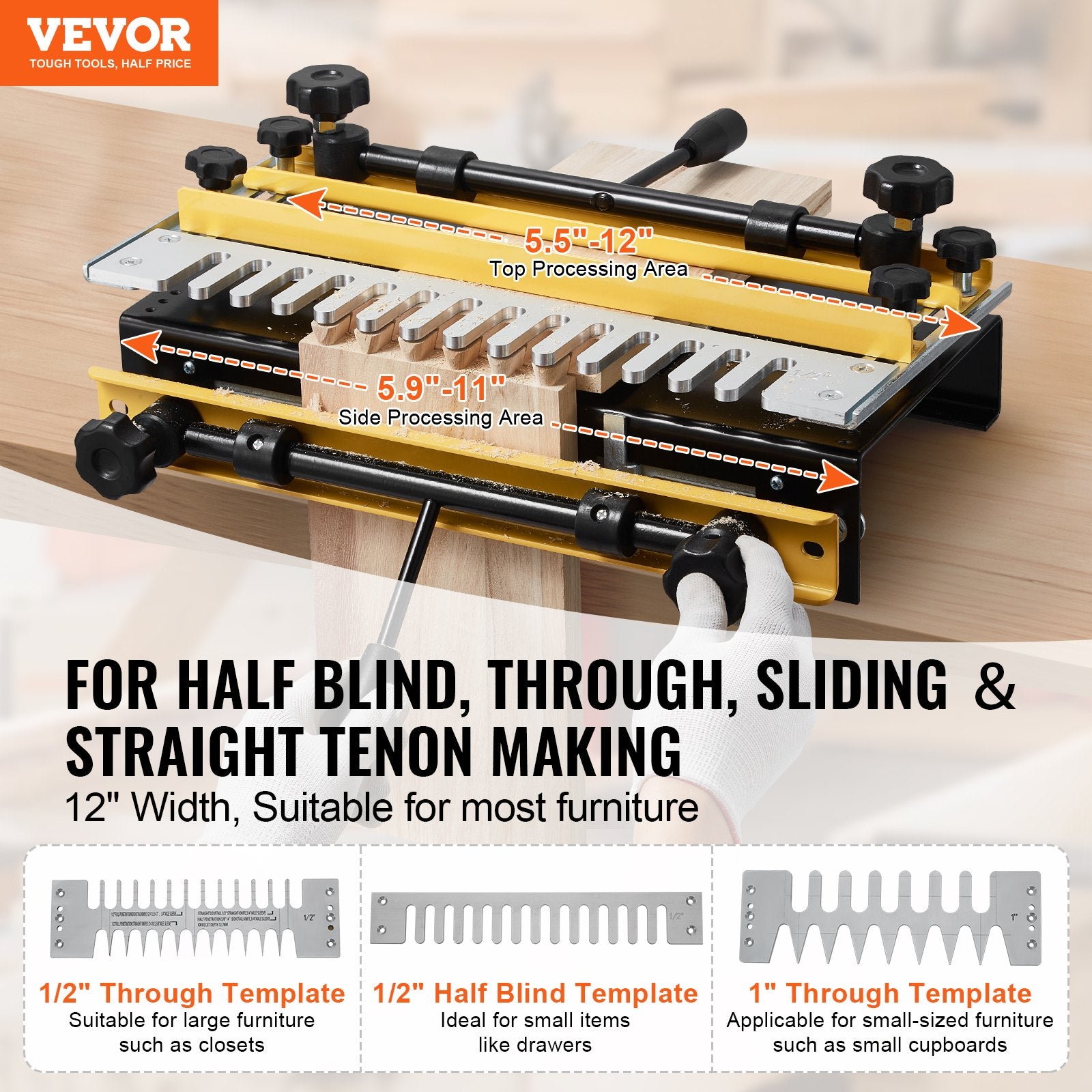 VEVOR Dovetail Jig, 310 mm Width, Dove Tailing Router Jigs with 4 Router Bits & 6 Templates, Precise Alignment Dove Tail Jig, Mortise and Tenon Woodworking Tools for Furniture & Wood Cabinet Making