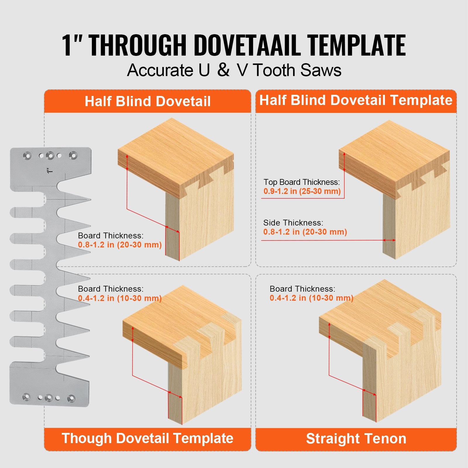 VEVOR Dovetail Jig, 310 mm Width, Dove Tailing Router Jigs with 4 Router Bits & 6 Templates, Precise Alignment Dove Tail Jig, Mortise and Tenon Woodworking Tools for Furniture & Wood Cabinet Making
