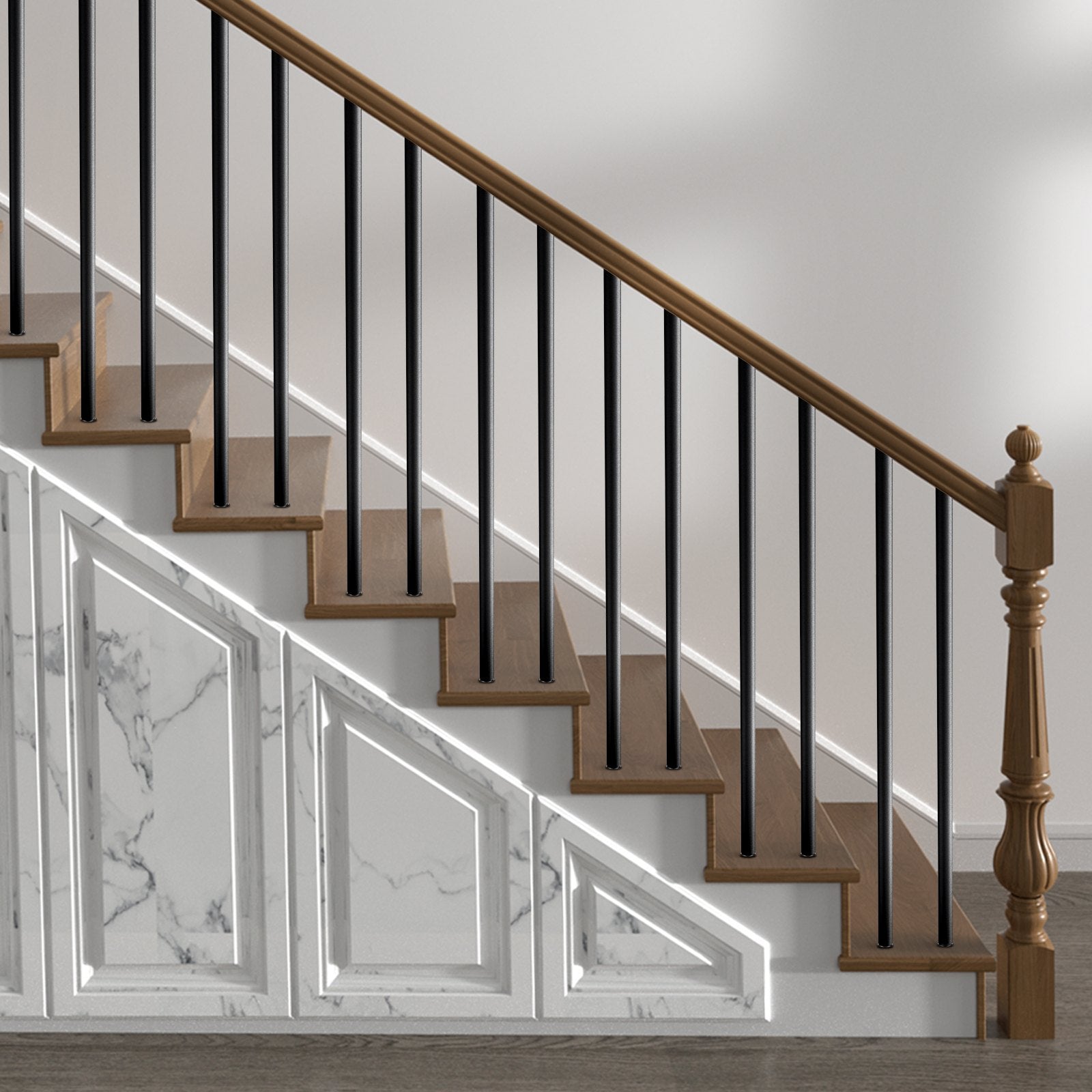 VEVOR Staircase Balusters 101 Pack, 660 mm Aluminum Stair Balusters, 19 mm Water-Proof Round Metal Spindle Railing, Hollow Deck Railing with Rail Caps & Screws for Stairs, Porch, Patio, Matte Black