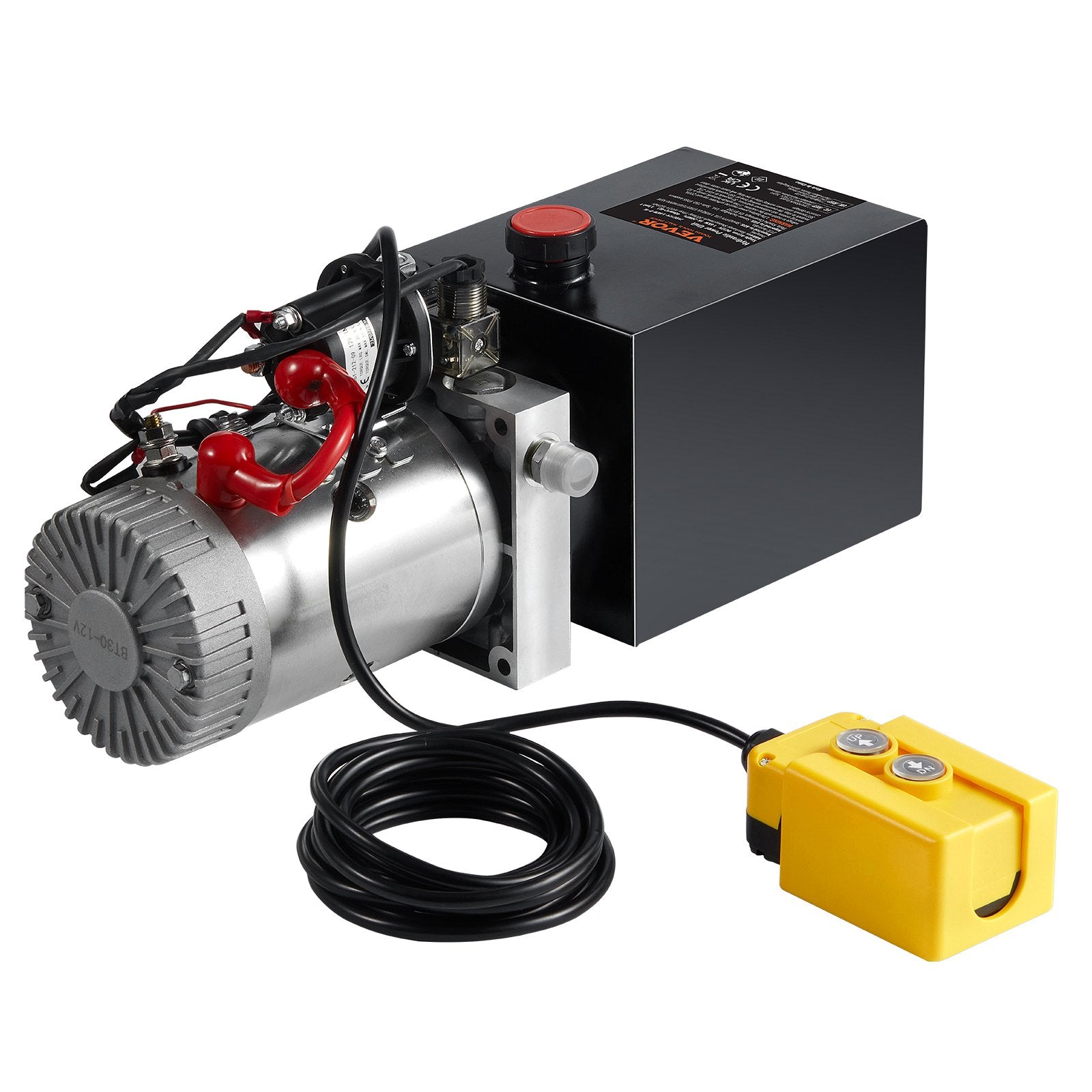 VEVOR Hydraulic Pump, 4 Quart Hydraulic Power Unit, Single Acting Dump Trailer Pump, 0.91 GPM Flow Rate, 3200 PSI Max Relief Pressure, DC 12V Hydraulic Pump for Dump Trailer Car Lifting